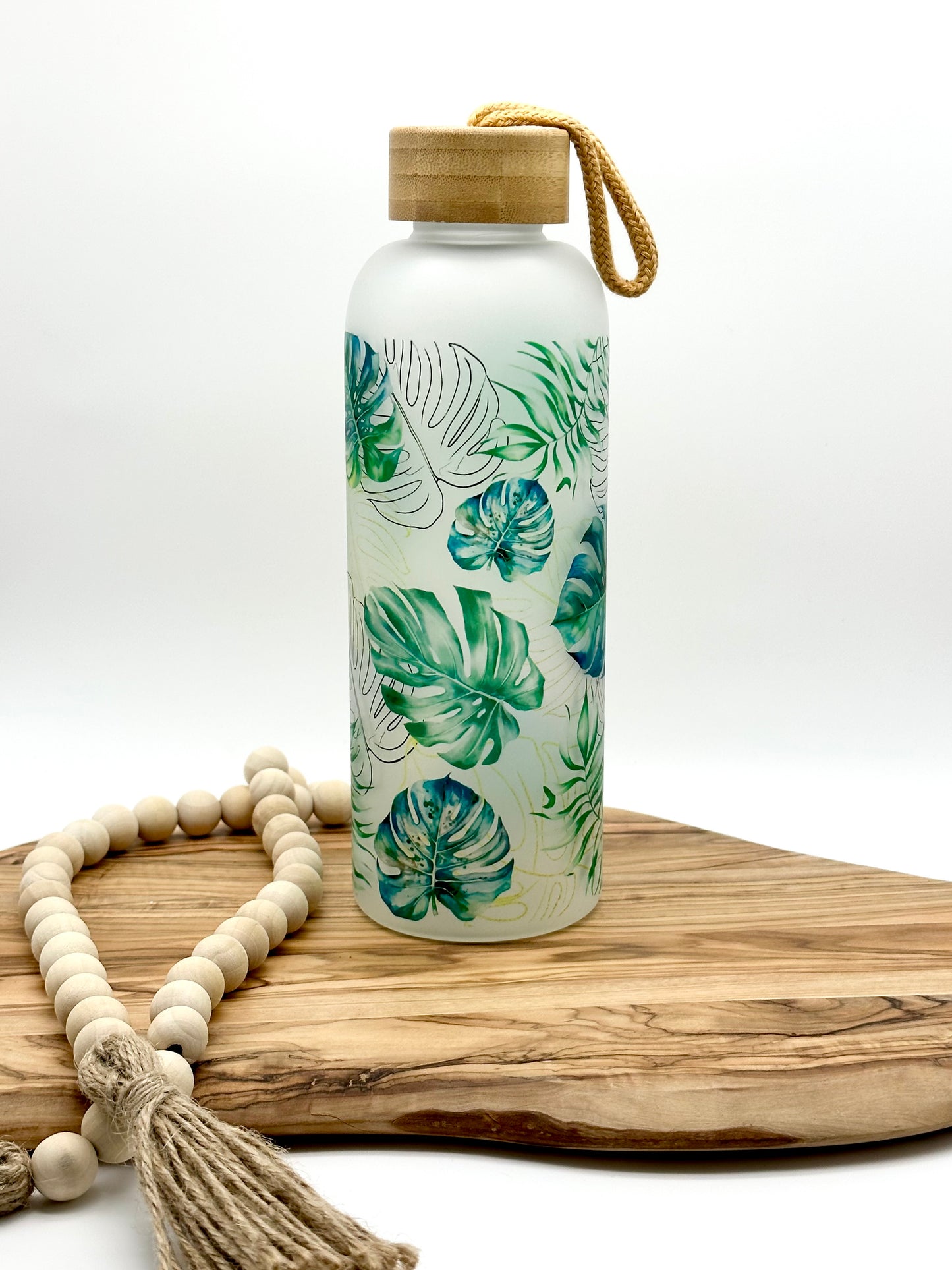 Monstera Leaf Glass Water Bottle