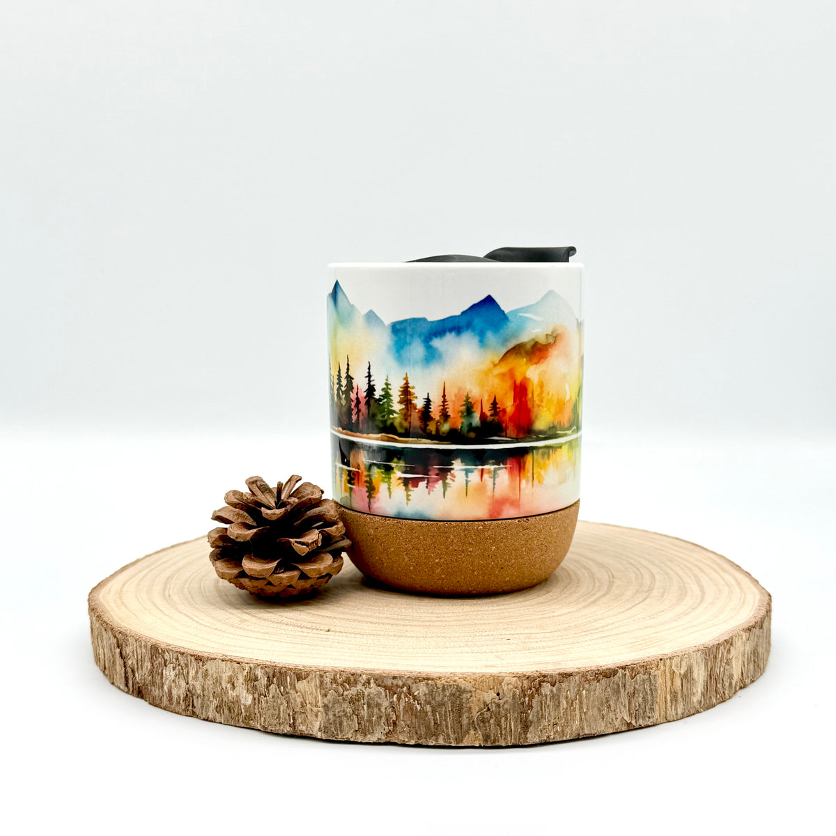 12oz Colorful Mountain Lake Cork Bottom Coffee Mug