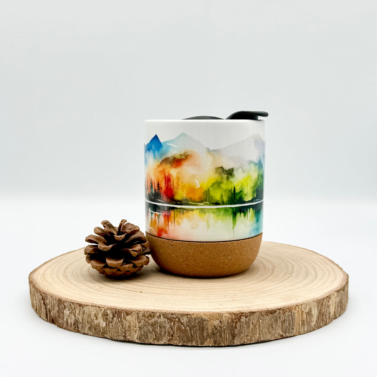 12oz Colorful Mountain Lake Cork Bottom Coffee Mug
