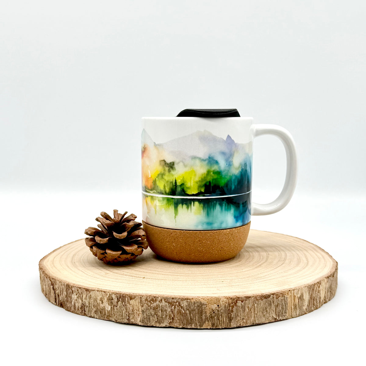 12oz Colorful Mountain Lake Cork Bottom Coffee Mug