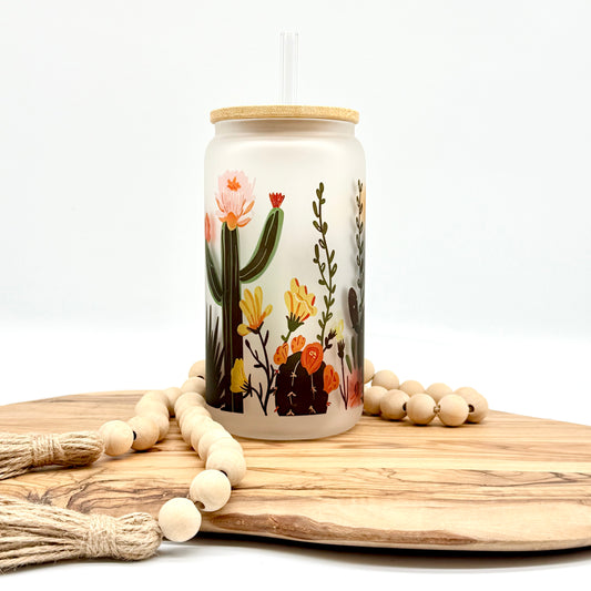 16oz Desert Bloom Frosted Glass Can