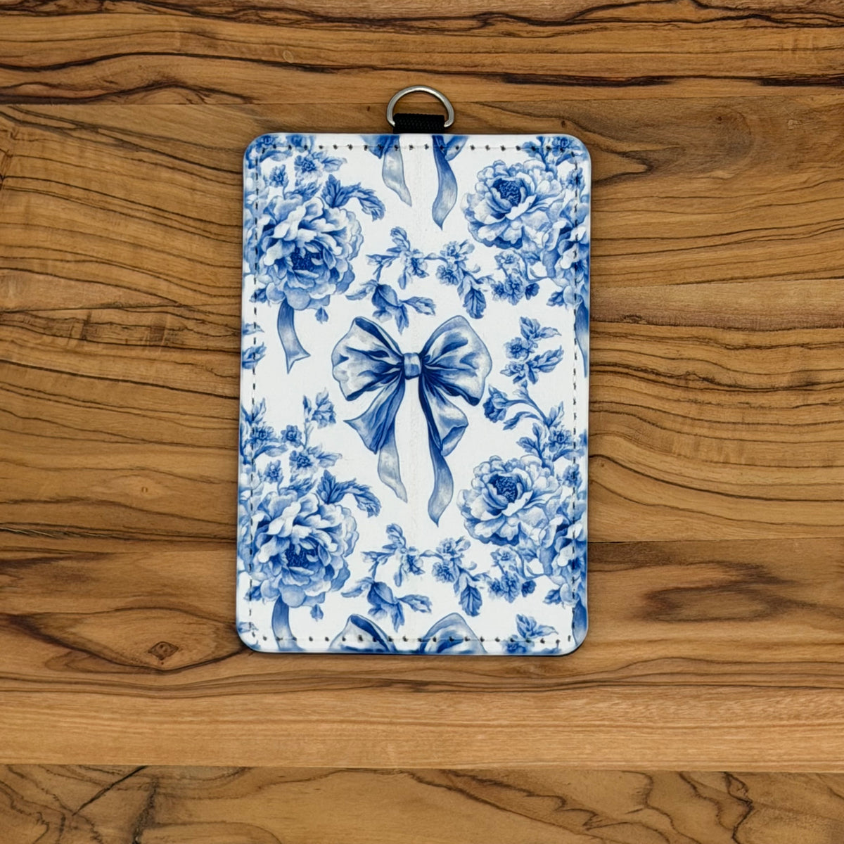 Trendy Feminine Badge Holders – Blue Floral Bow & Leopard Cherries