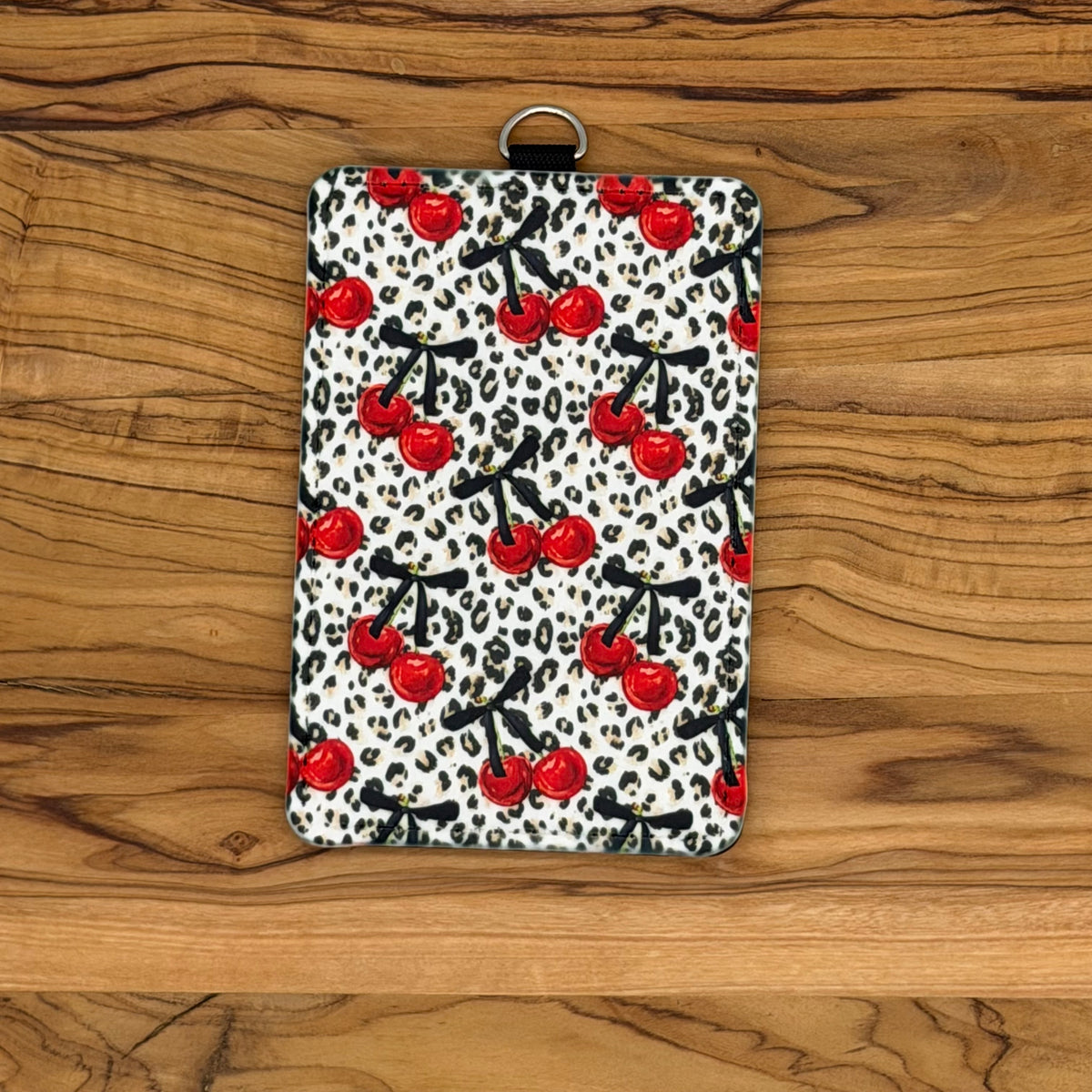 Trendy Feminine Badge Holders – Blue Floral Bow & Leopard Cherries