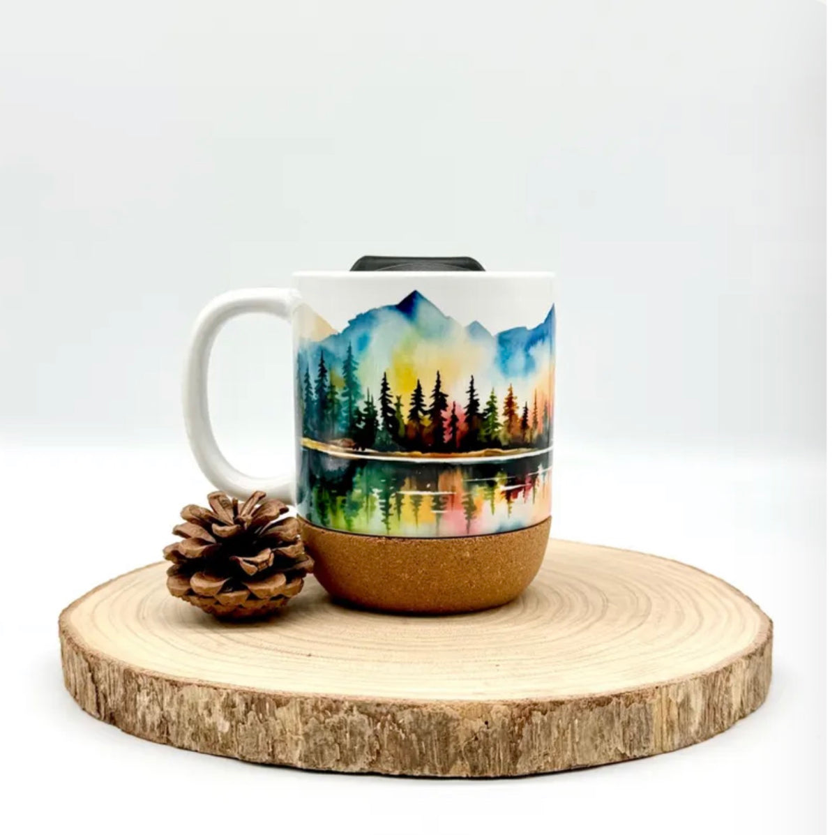 12oz Colorful Mountain Lake Cork Bottom Coffee Mug