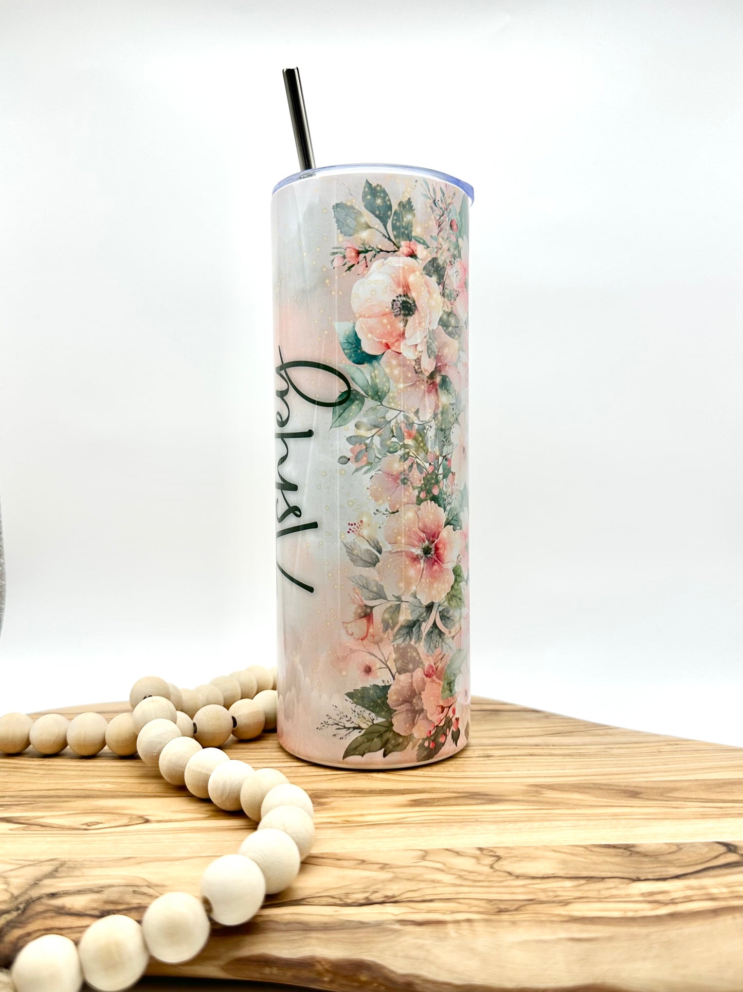 Pink Floral Insulated Skinny Tumbler with Lid and Straw