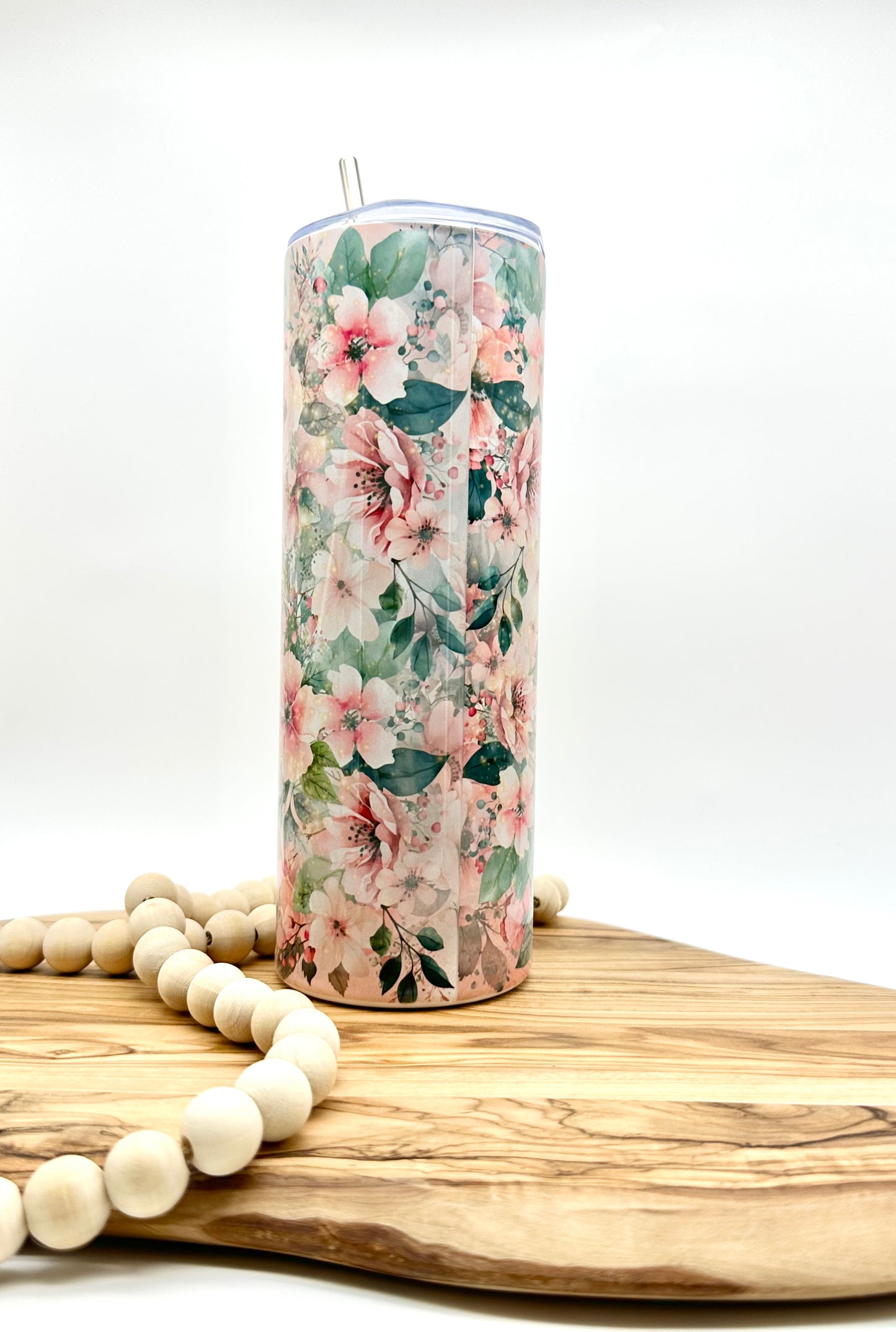 Pink Floral Insulated Skinny Tumbler with Lid and Straw