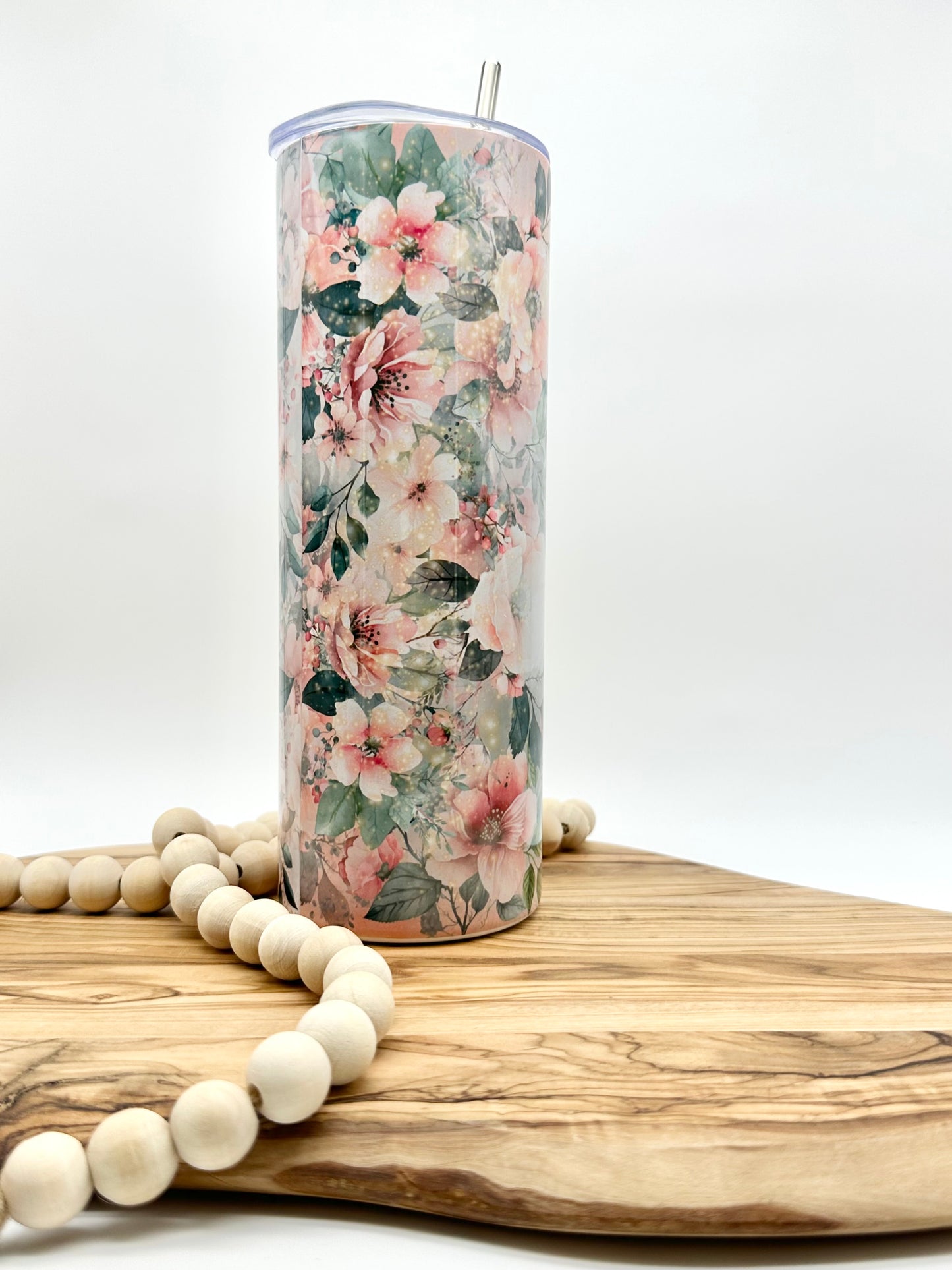 Pink Floral Insulated Skinny Tumbler with Lid and Straw