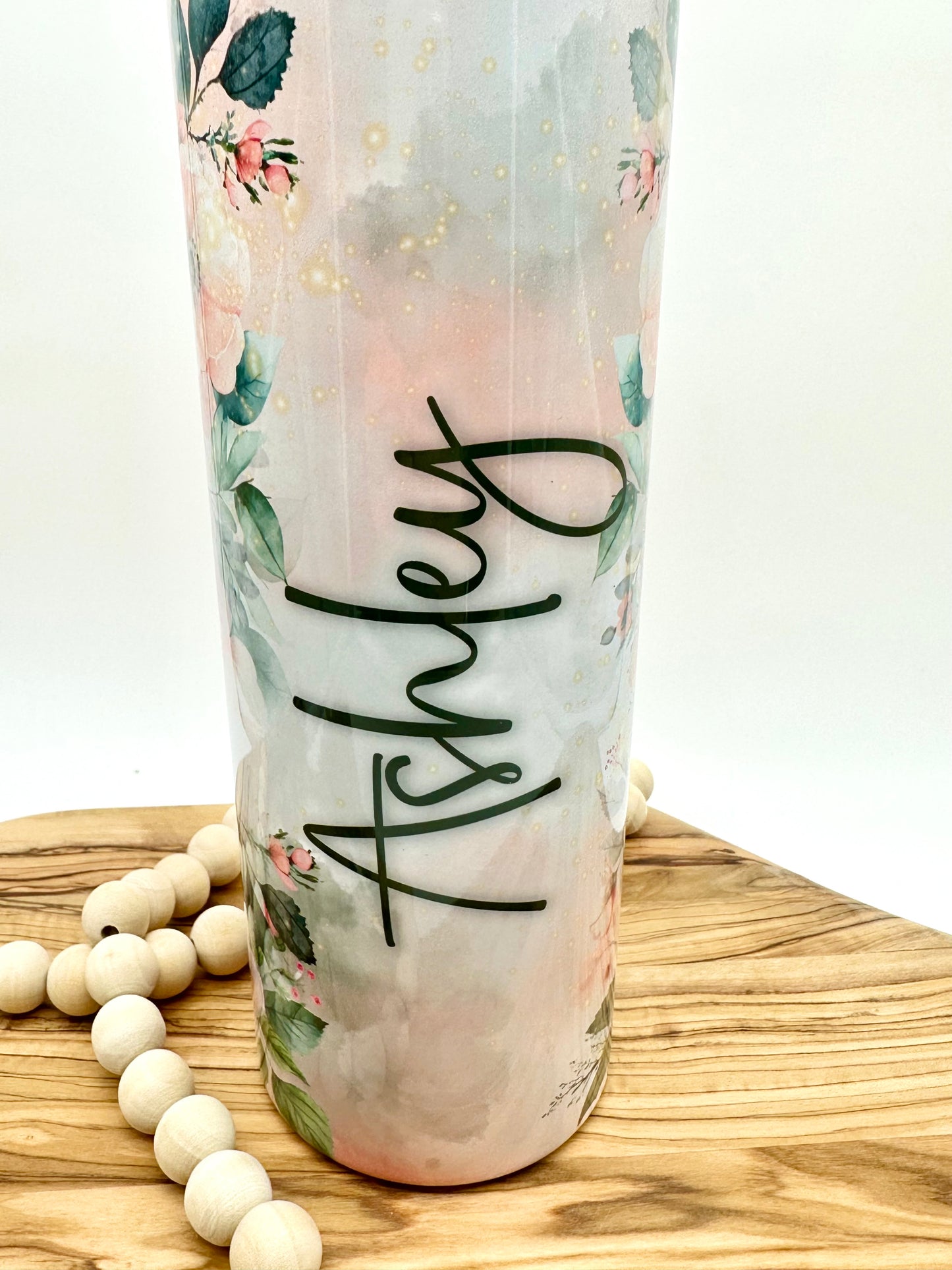 Pink Floral Insulated Skinny Tumbler with Lid and Straw