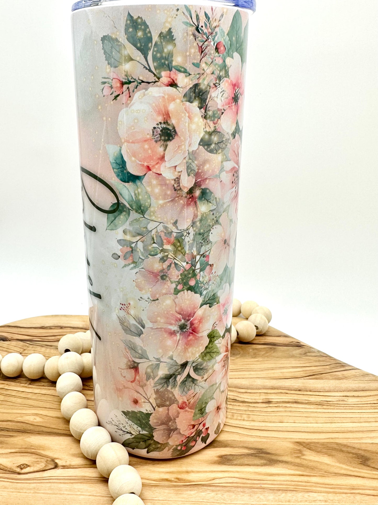 Pink Floral Insulated Skinny Tumbler with Lid and Straw