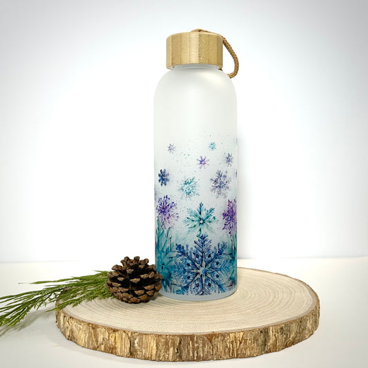 Snowflake Glass Water Bottle