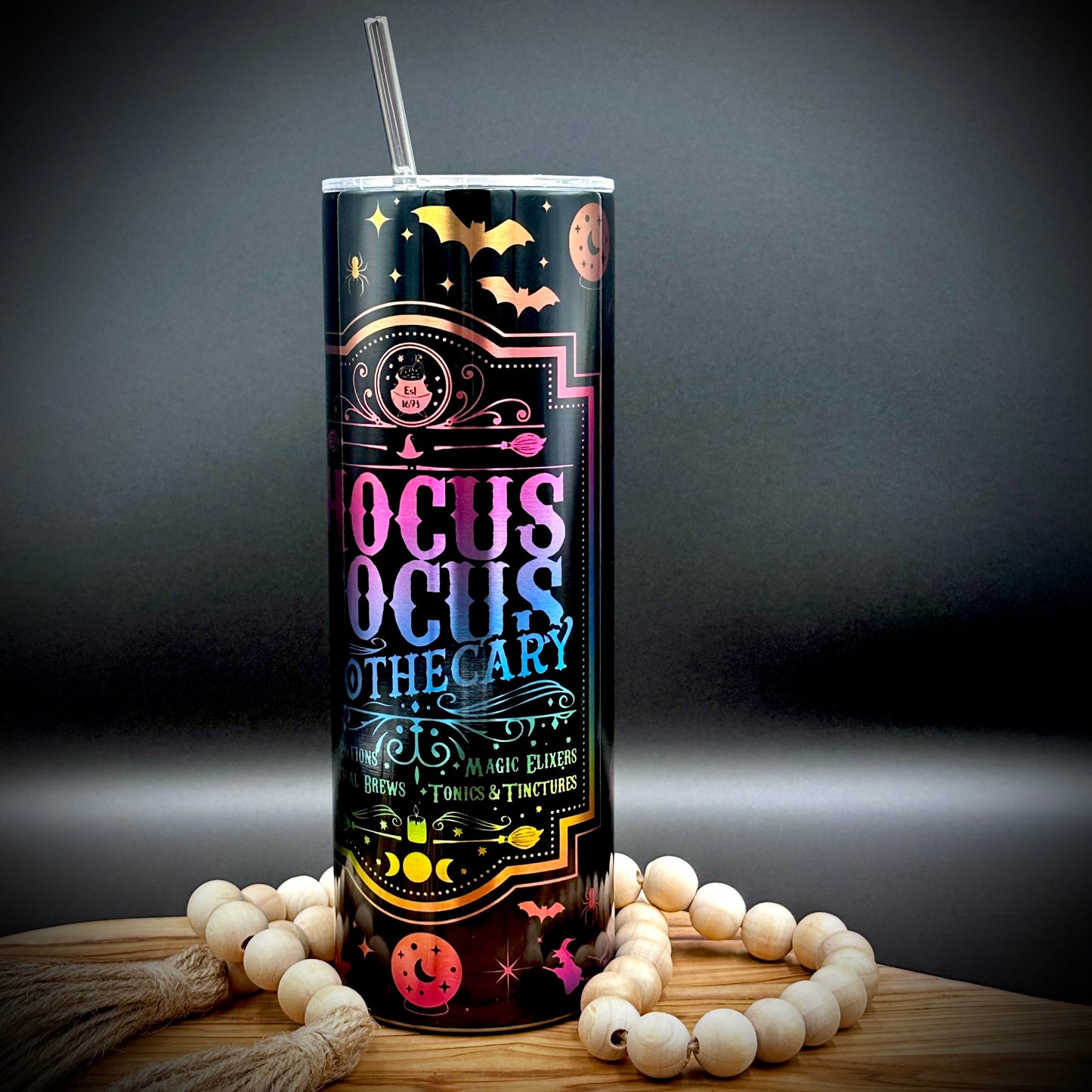 Halloween Hocus Pocus Apothercary Tumbler - 20oz Insulated Stainless Steel Cup with Lid and Straw