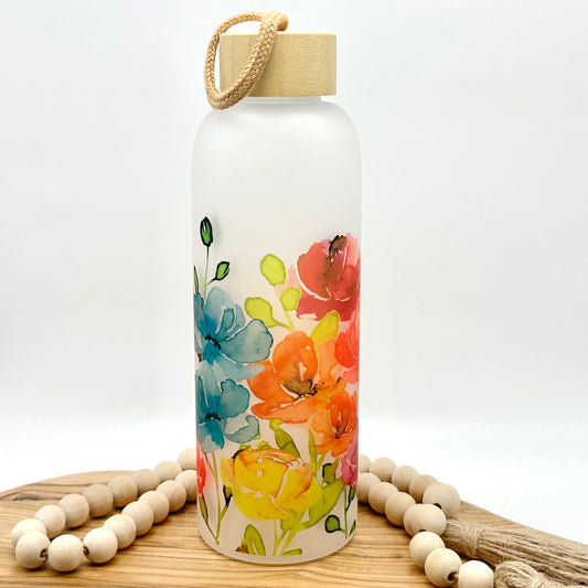Spring Floral Glass Water Bottle
