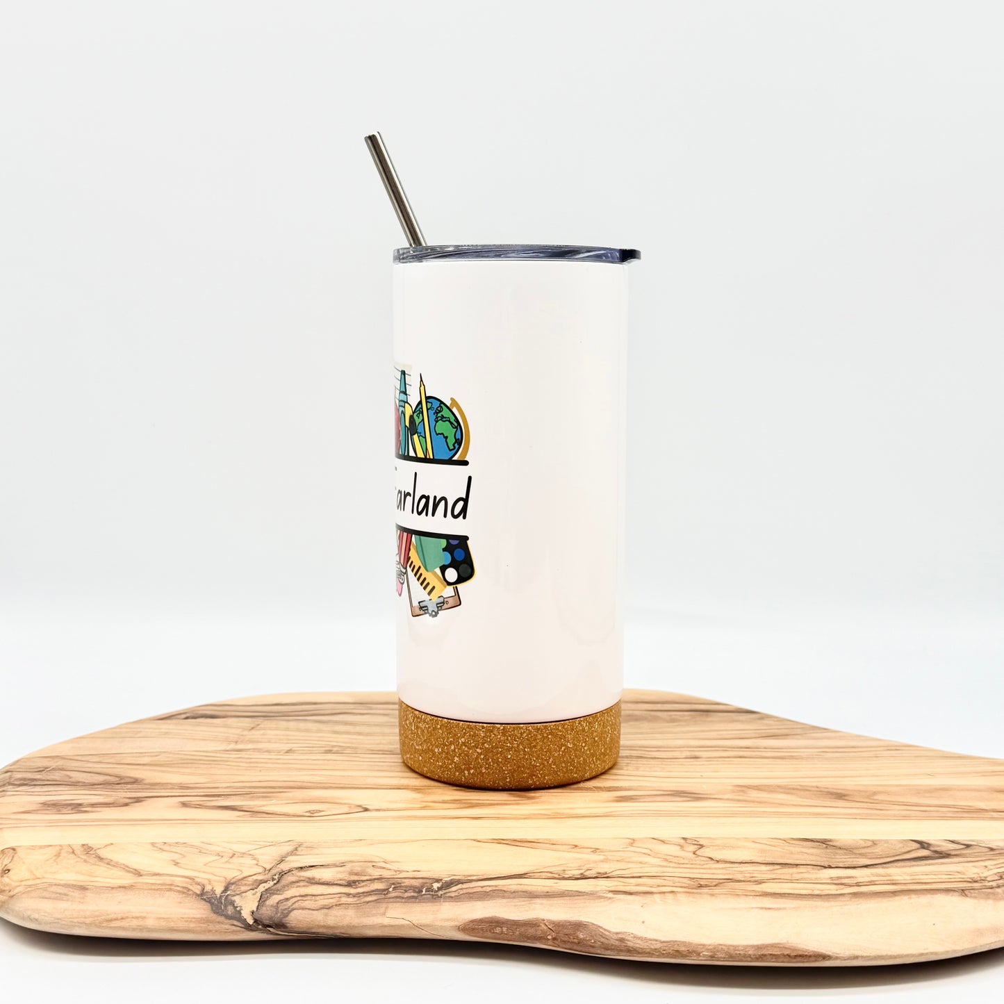 Personalized Teacher Tumbler: 17oz Insulated Cork Bottom Cup with Lid and Straw for Male Teacher