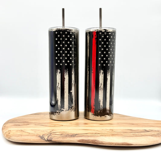 20oz First Responder Tumbler - Insulated Stainless Steel Cup with Lid and Straw