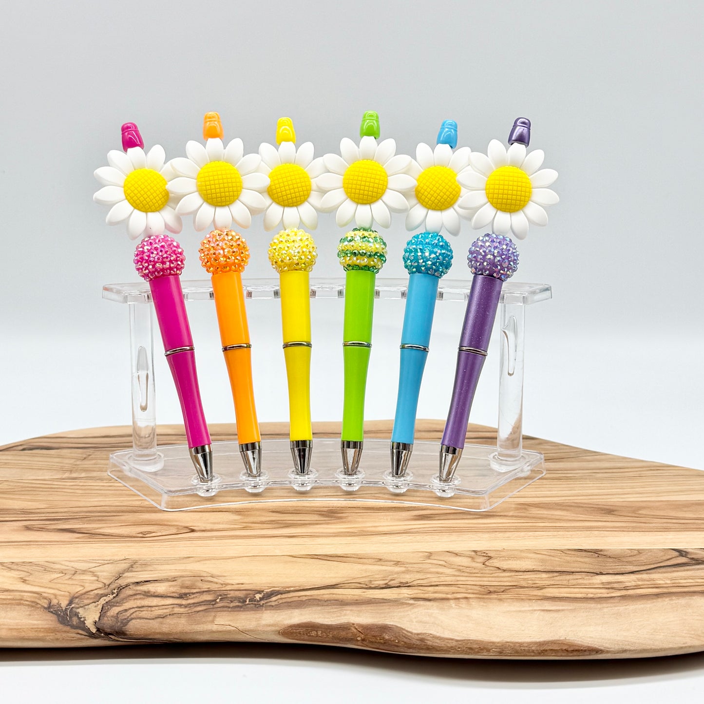 Colorful Daisy Beaded Pens – Black Ink Ballpoint – Silicone & Plastic Beads