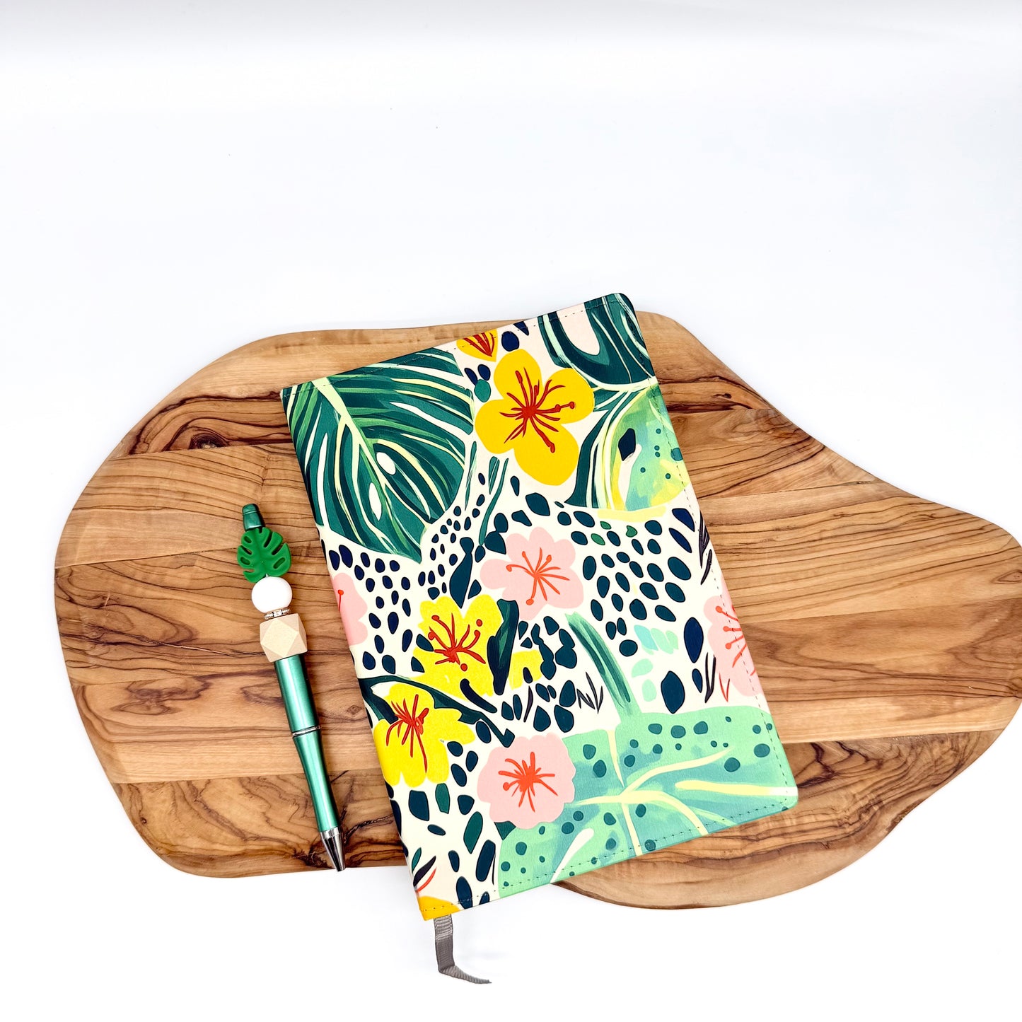 Floral Tropical A5 Journal & Beaded Pen Set – Sublimated Cover – 195 Lined Pages – Black Ink