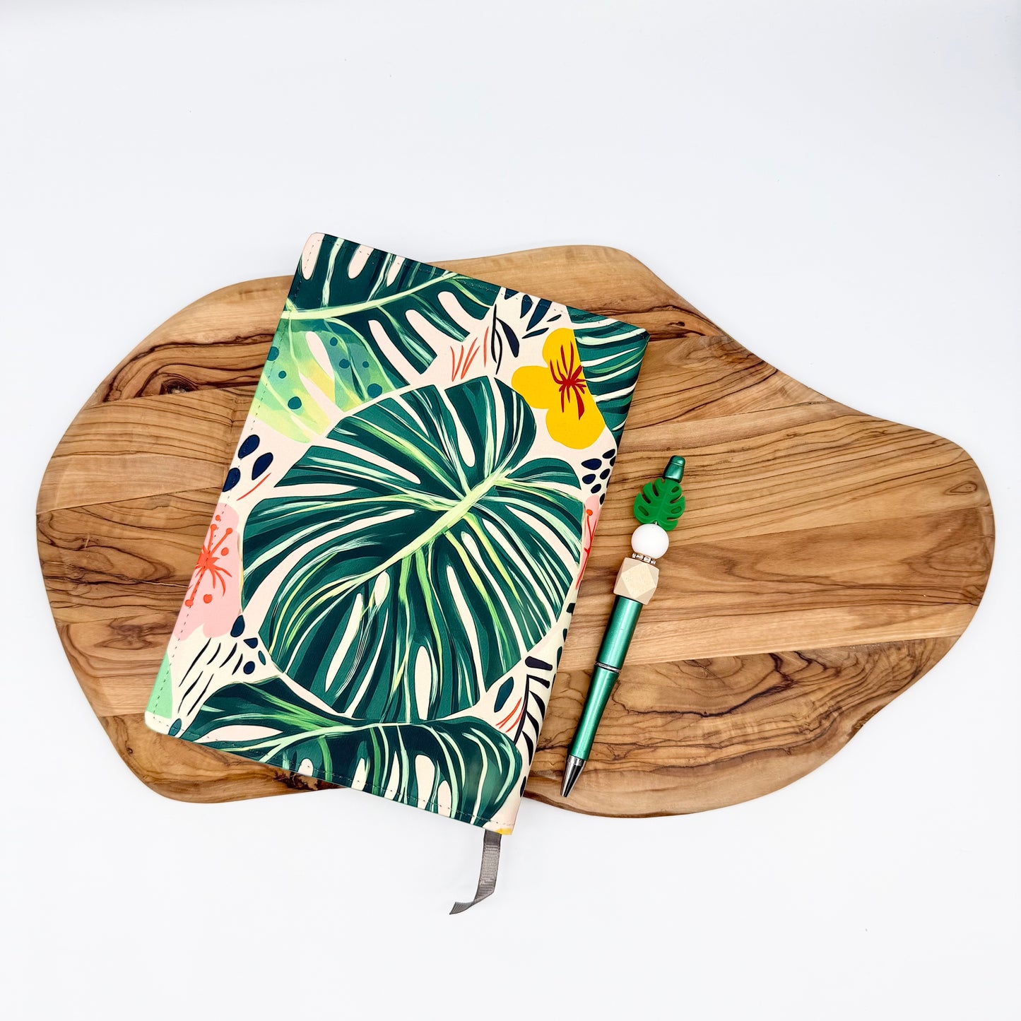 Floral Tropical A5 Journal & Beaded Pen Set – Sublimated Cover – 195 Lined Pages – Black Ink