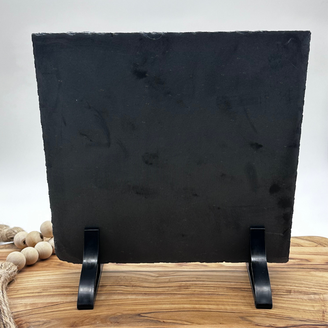 Custom Rock Photo Slate – 7.8” Square Glossy Personalized Photo Stone with Stand