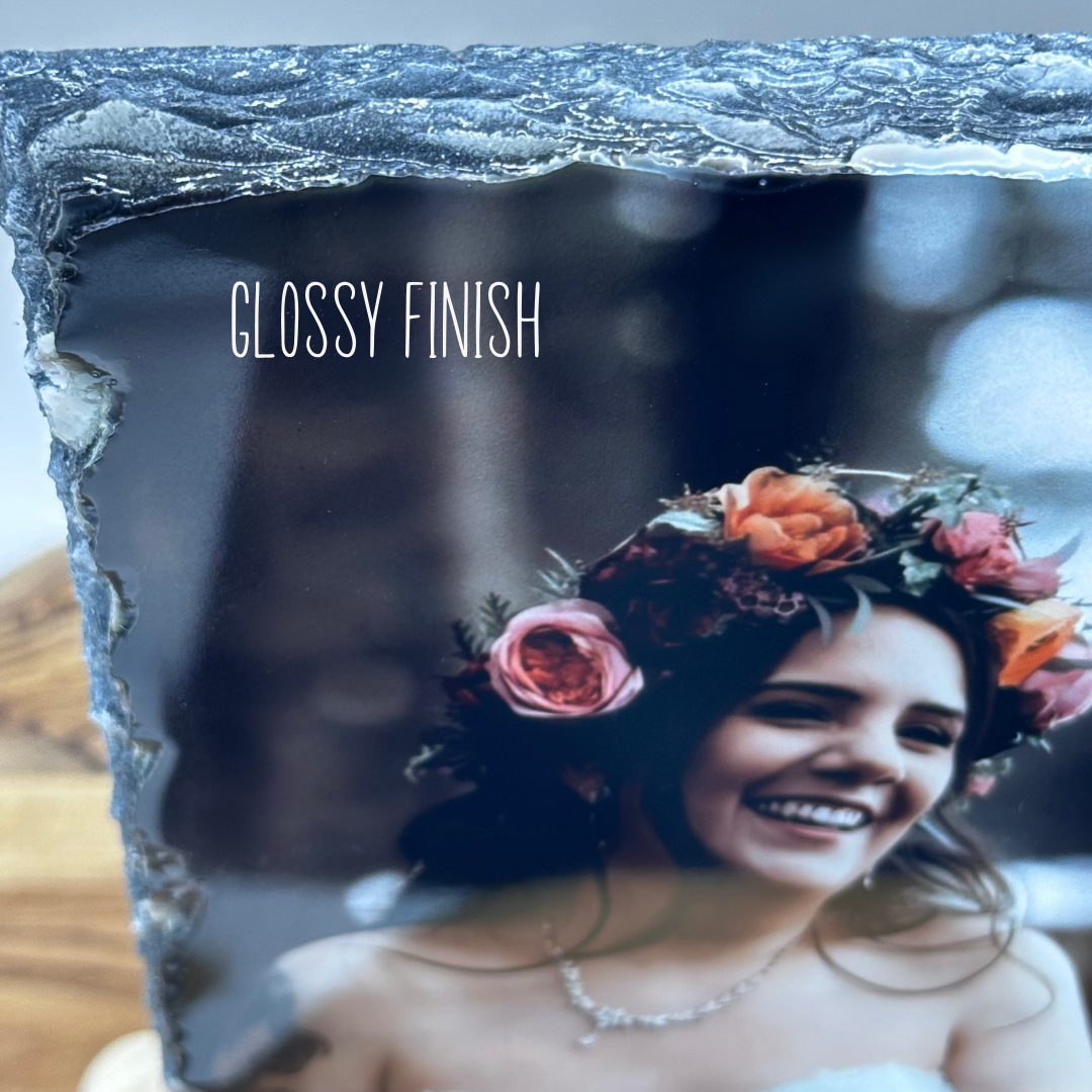 Custom Rock Photo Slate – 7.8” Square Glossy Personalized Photo Stone with Stand