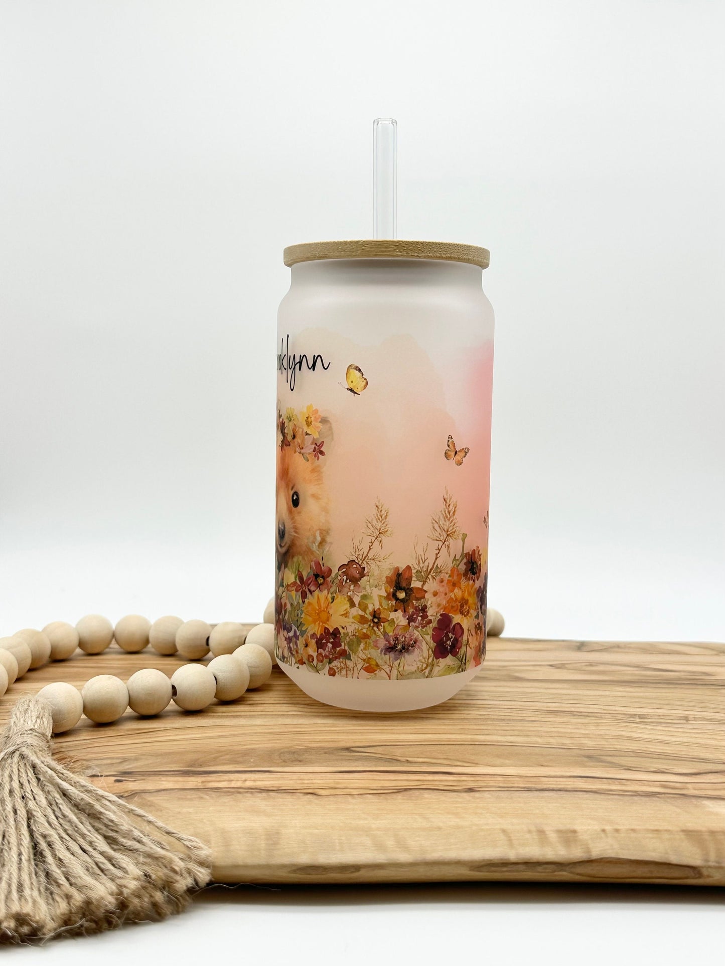 Personalized Quokka Iced Coffee Cup - 16oz Frosted Glass Tumbler with Lid and Straw