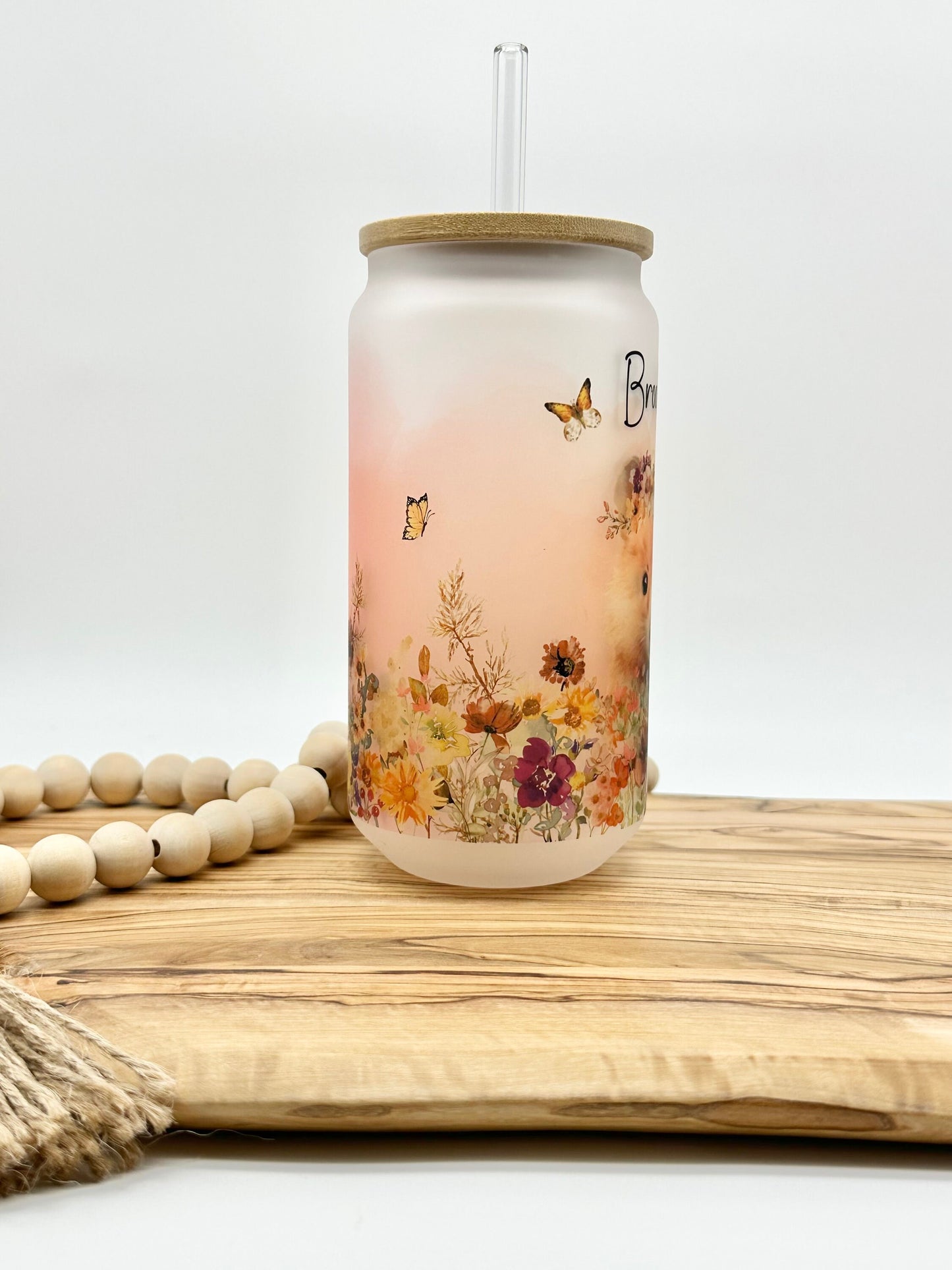 Personalized Quokka Iced Coffee Cup - 16oz Frosted Glass Tumbler with Lid and Straw