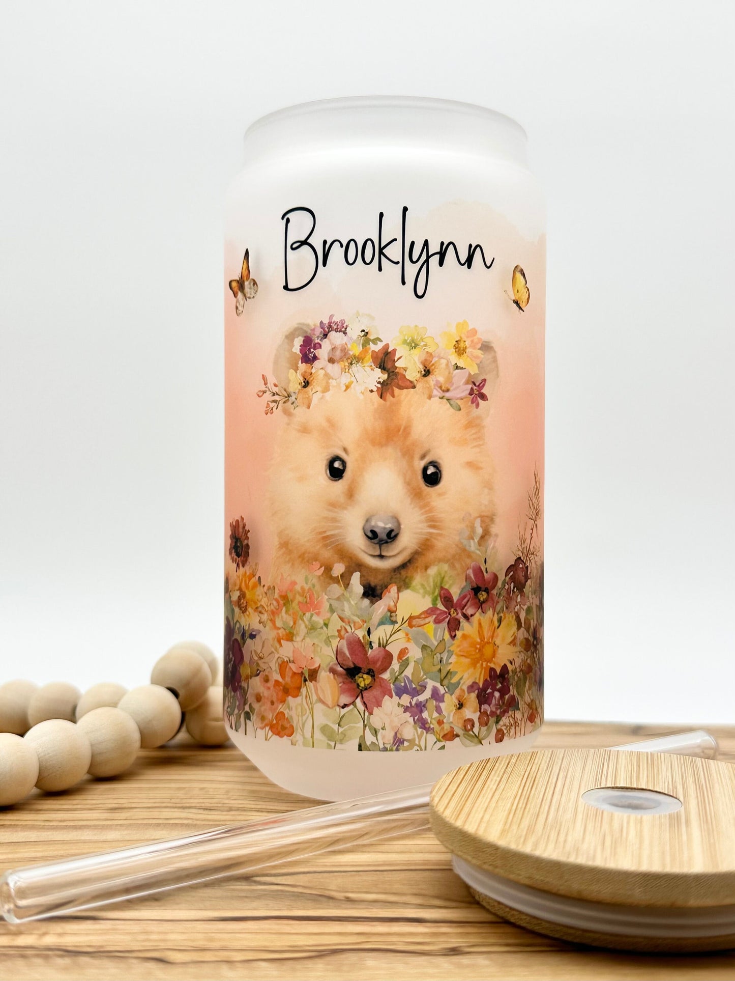 Personalized Quokka Iced Coffee Cup - 16oz Frosted Glass Tumbler with Lid and Straw