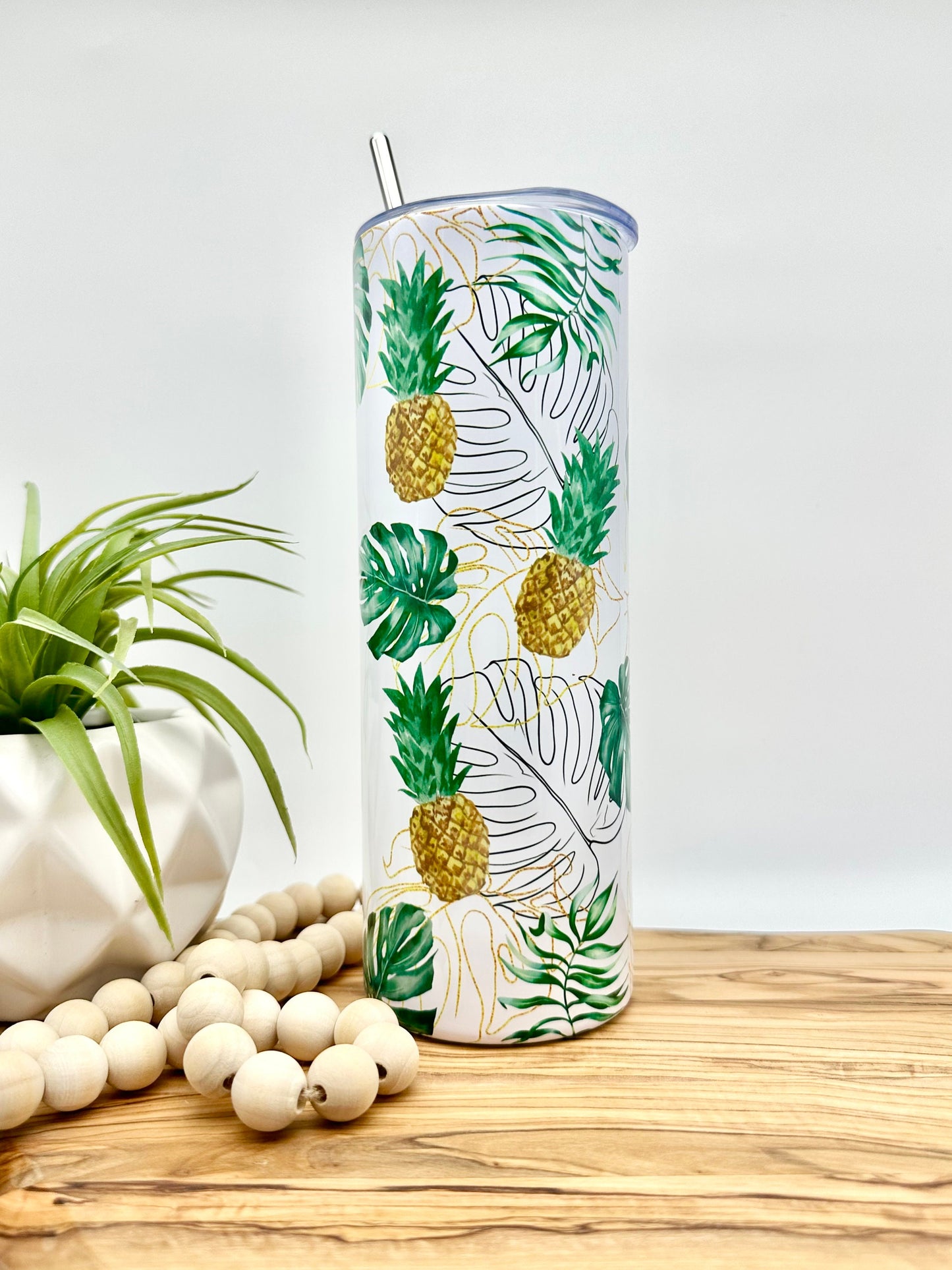 Personalized Pineapple Tumbler – 20oz Insulated Stainless Steel Cup with Straw