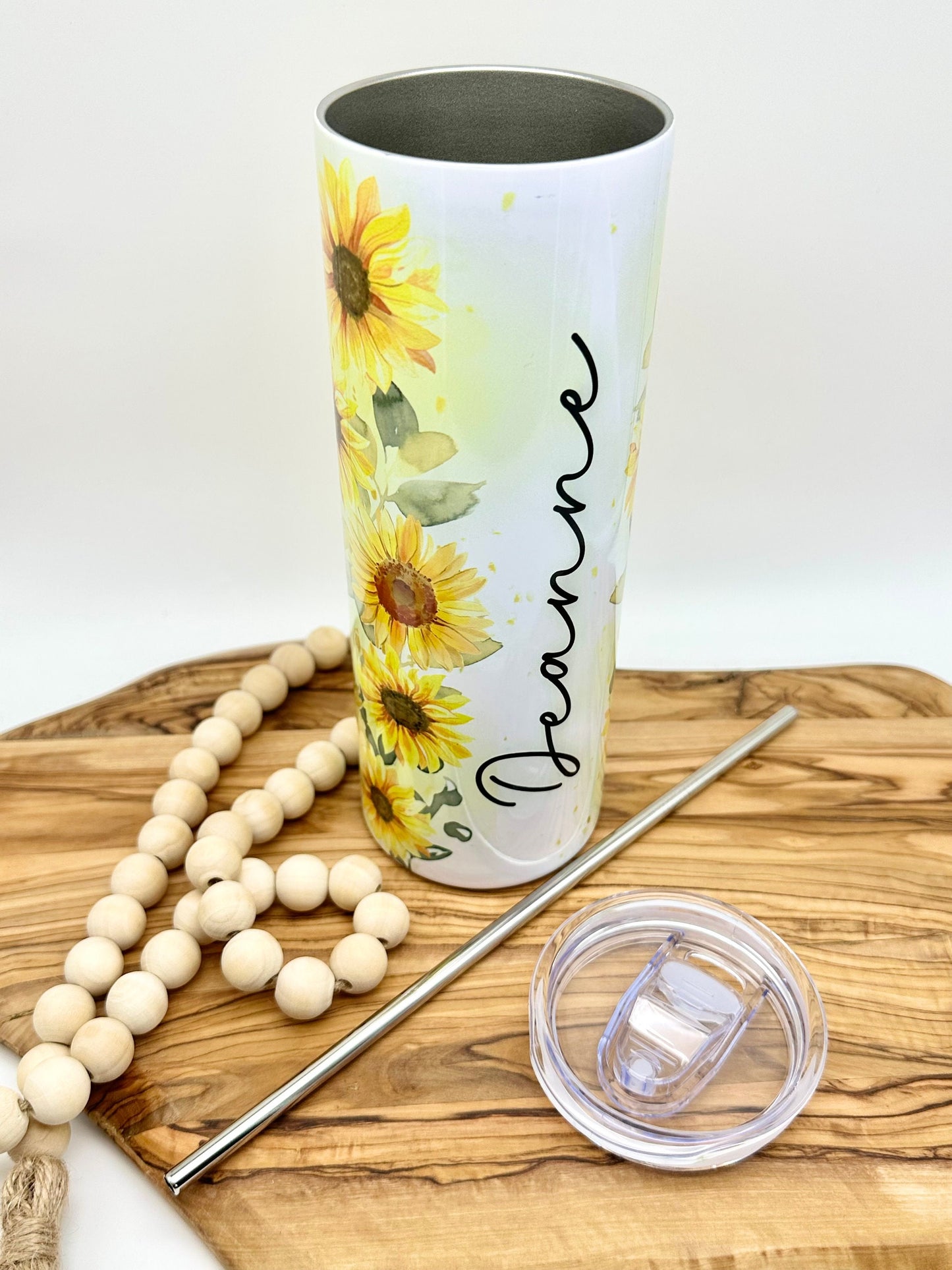 Personalized Sunflower Tumbler - Insulated 20oz Tumbler with Straw and Lid