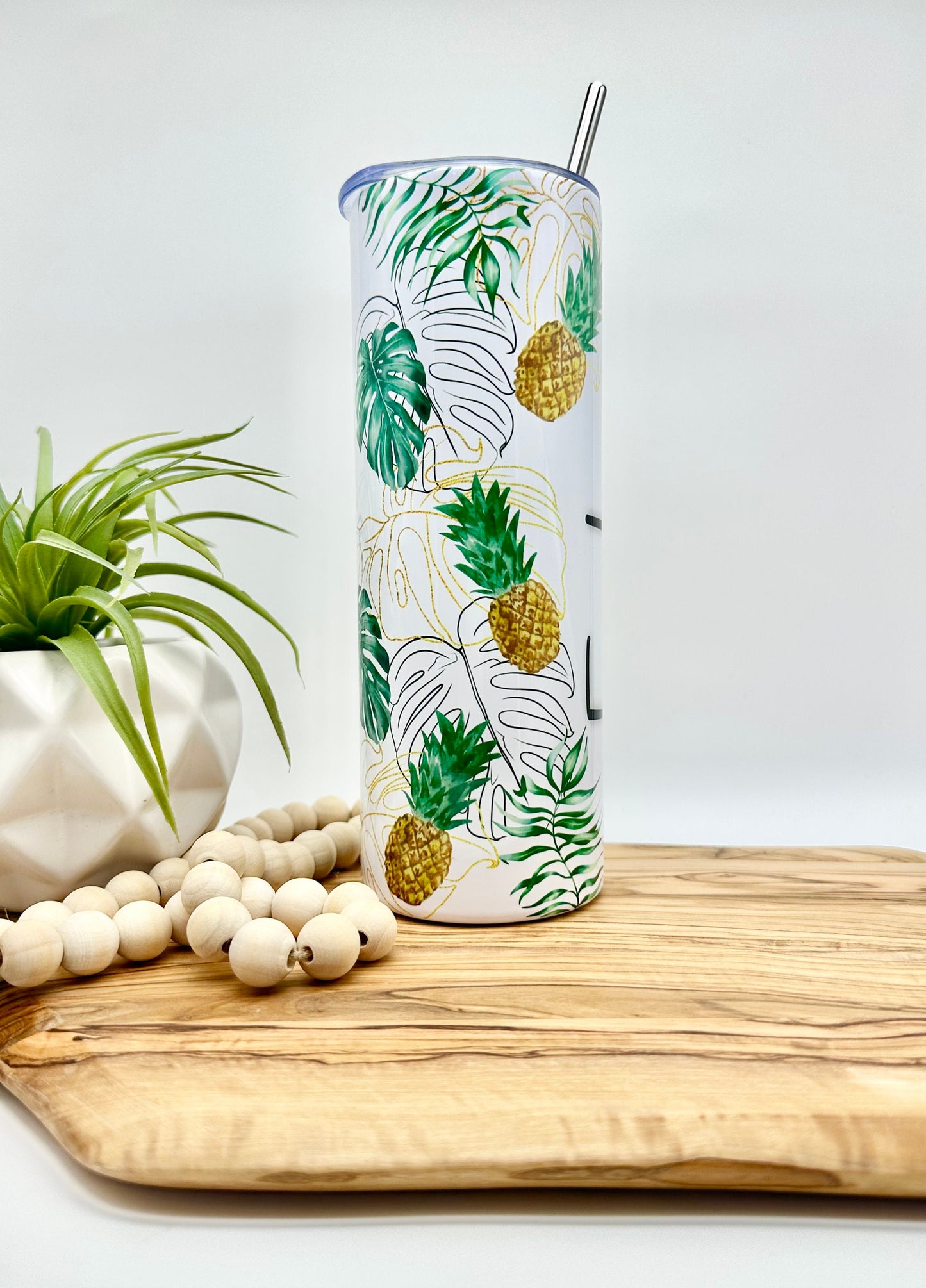 Personalized Pineapple Tumbler – 20oz Insulated Stainless Steel Cup with Straw