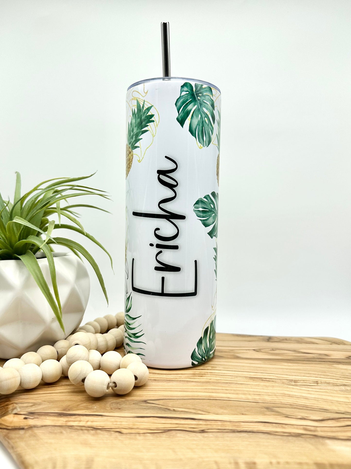 Personalized Pineapple Tumbler – 20oz Insulated Stainless Steel Cup with Straw