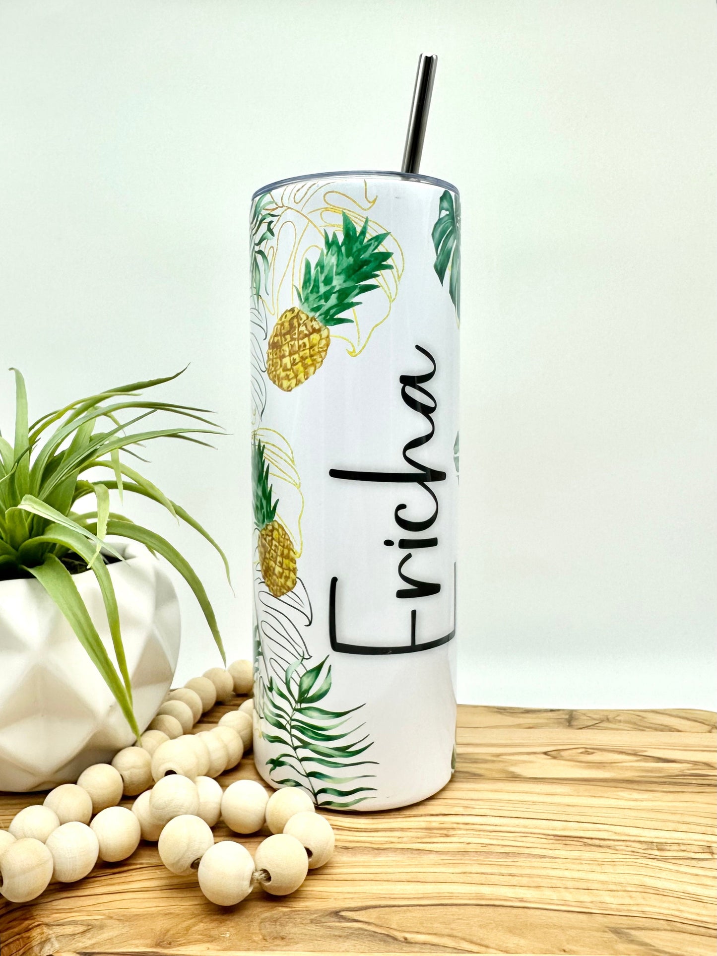 Personalized Pineapple Tumbler – 20oz Insulated Stainless Steel Cup with Straw