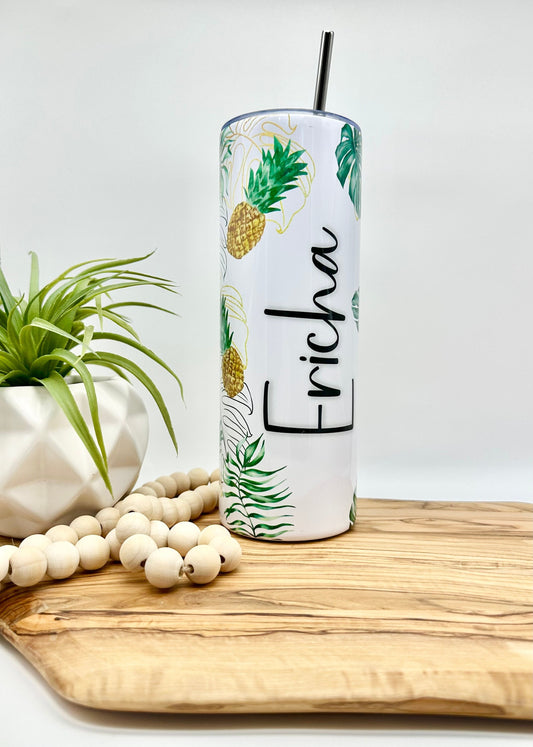 Personalized Pineapple Tumbler – 20oz Insulated Stainless Steel Cup with Straw