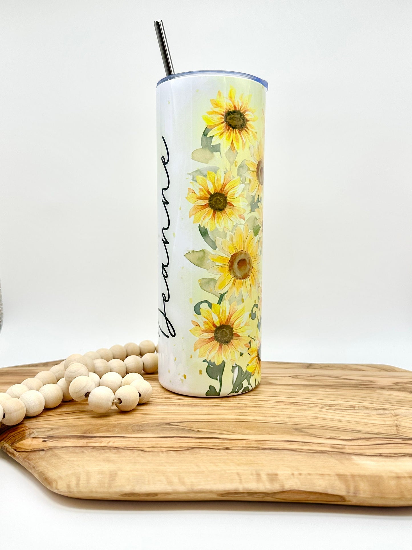 Personalized Sunflower Tumbler - Insulated 20oz Tumbler with Straw and Lid