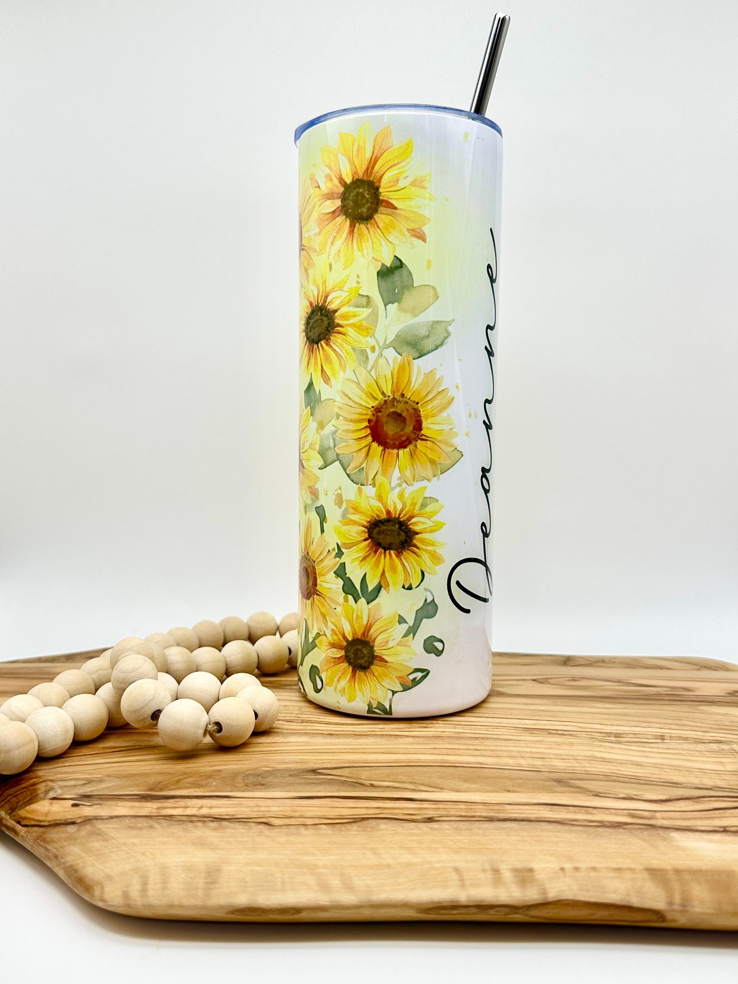 Personalized Sunflower Tumbler - Insulated 20oz Tumbler with Straw and Lid