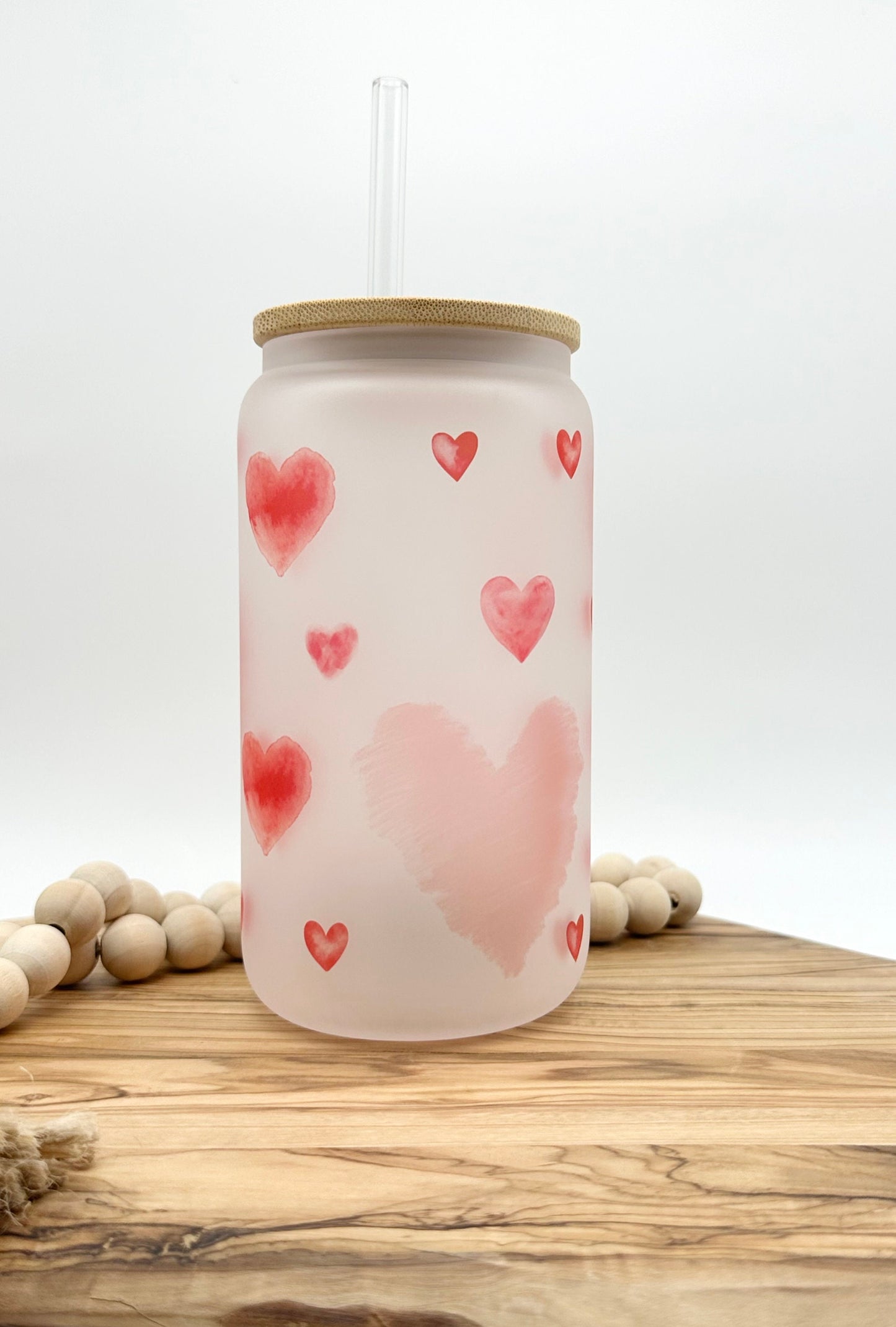 Valentine's Day Iced Coffee Glass with Lid - 16oz Frosted Glass Tumbler with Lid and Straw