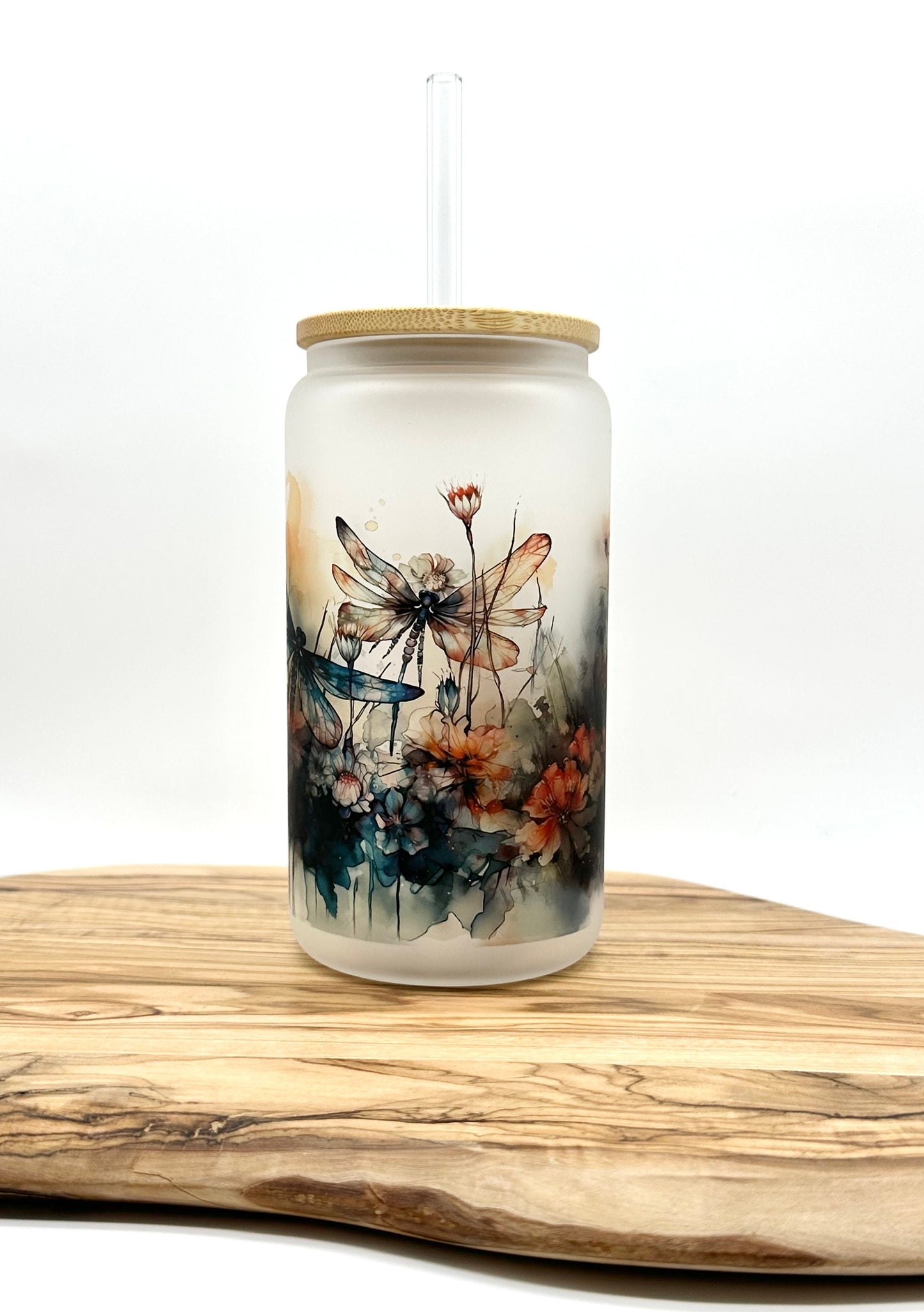 Dragonfly Frosted Glass Tumbler - 16oz Iced Coffee Cup