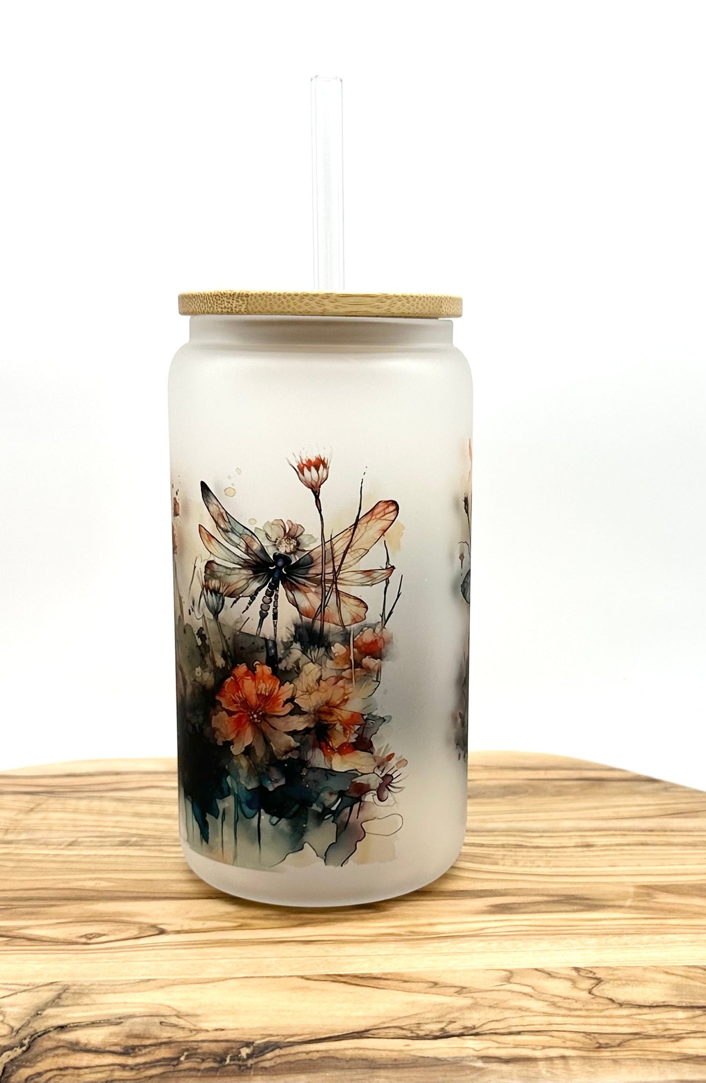 Dragonfly Frosted Glass Tumbler - 16oz Iced Coffee Cup