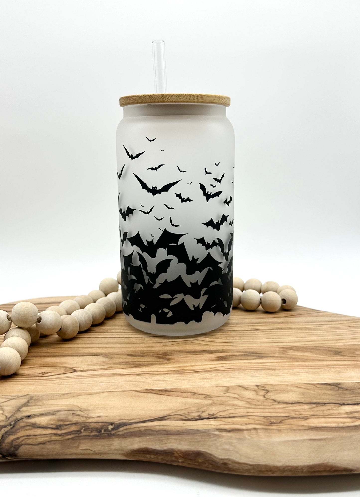 Slightly Imperfect Halloween Bats Frosted Glass Tumbler - 16oz Iced Coffee Cup