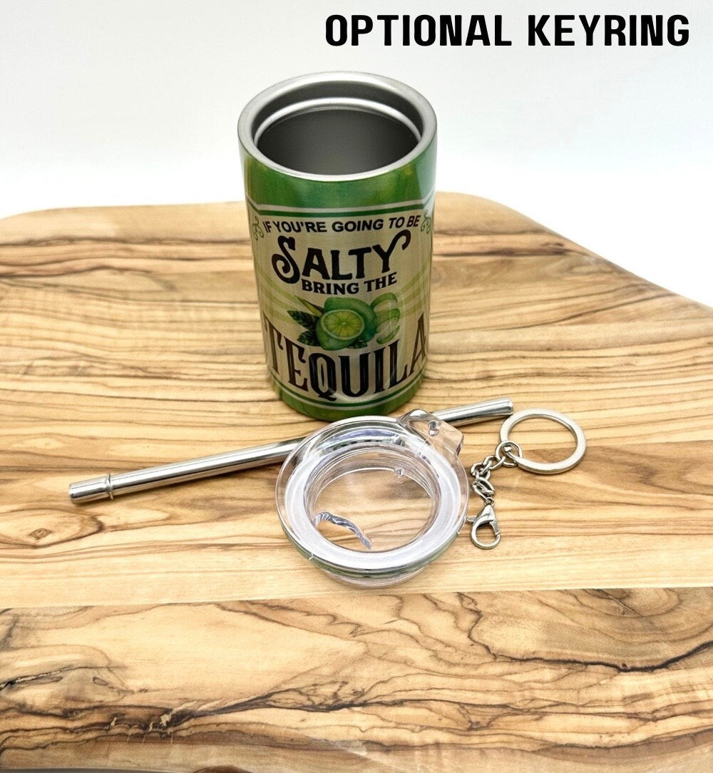 3oz Insulated Shot Glass - Stainless SteelTumbler Keychain with Lid and Straw