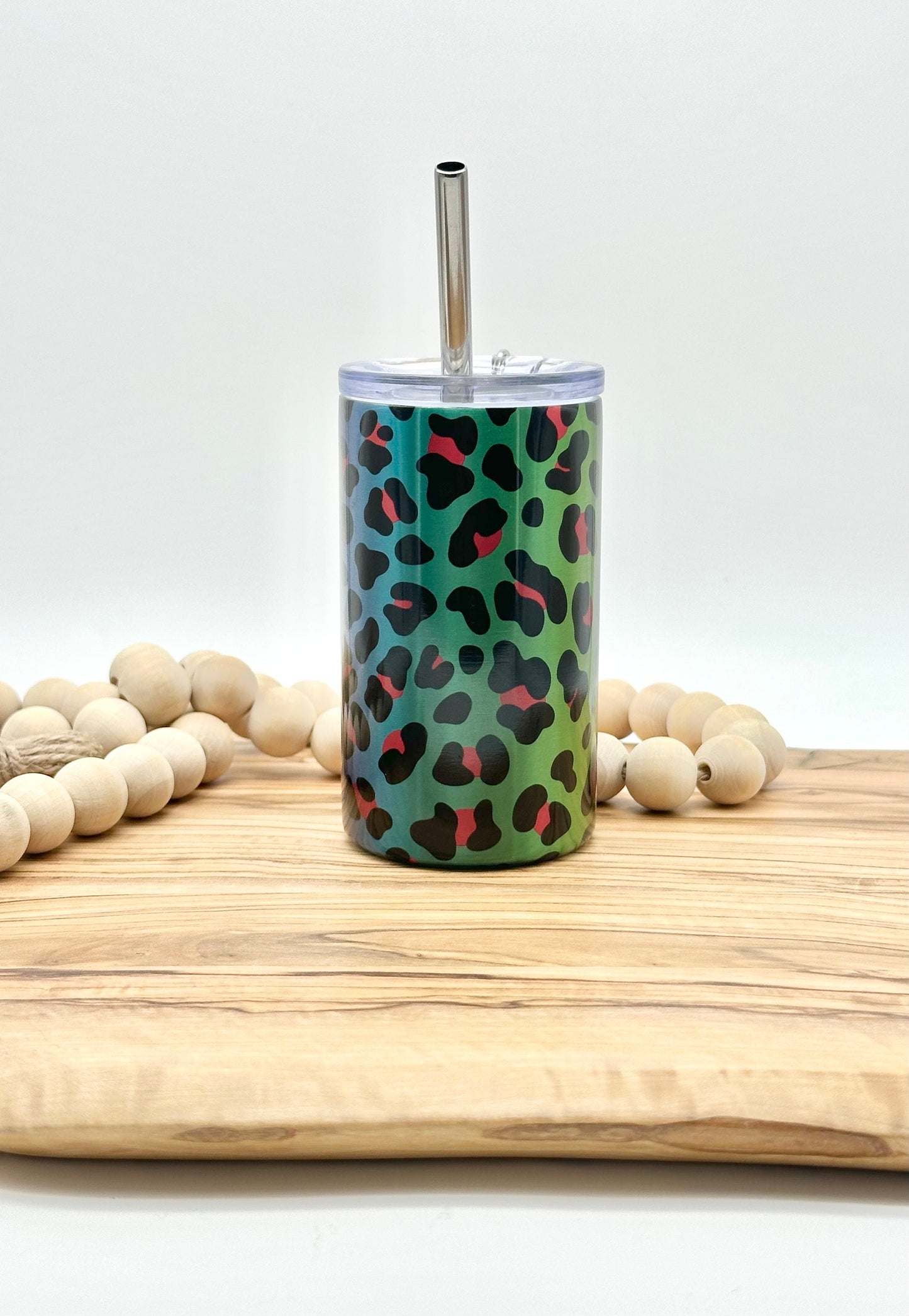 3oz Rainbow Leopard Shot Glass Keychain - Insulated Stainless Steel Mini Tumbler