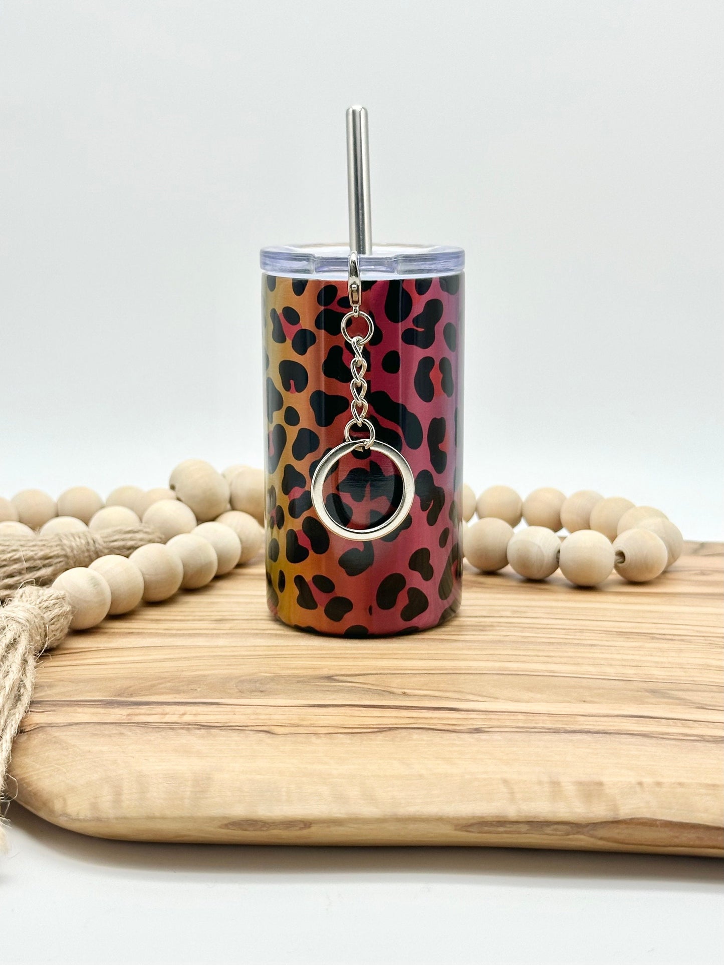 3oz Rainbow Leopard Shot Glass Keychain - Insulated Stainless Steel Mini Tumbler