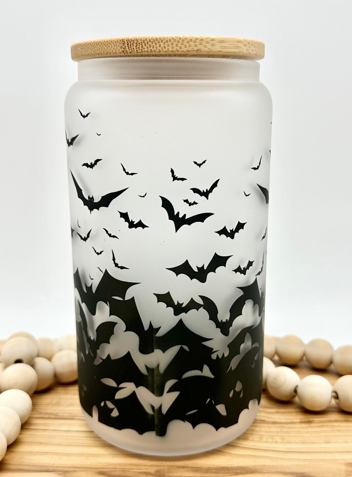 Slightly Imperfect Halloween Bats Frosted Glass Tumbler - 16oz Iced Coffee Cup
