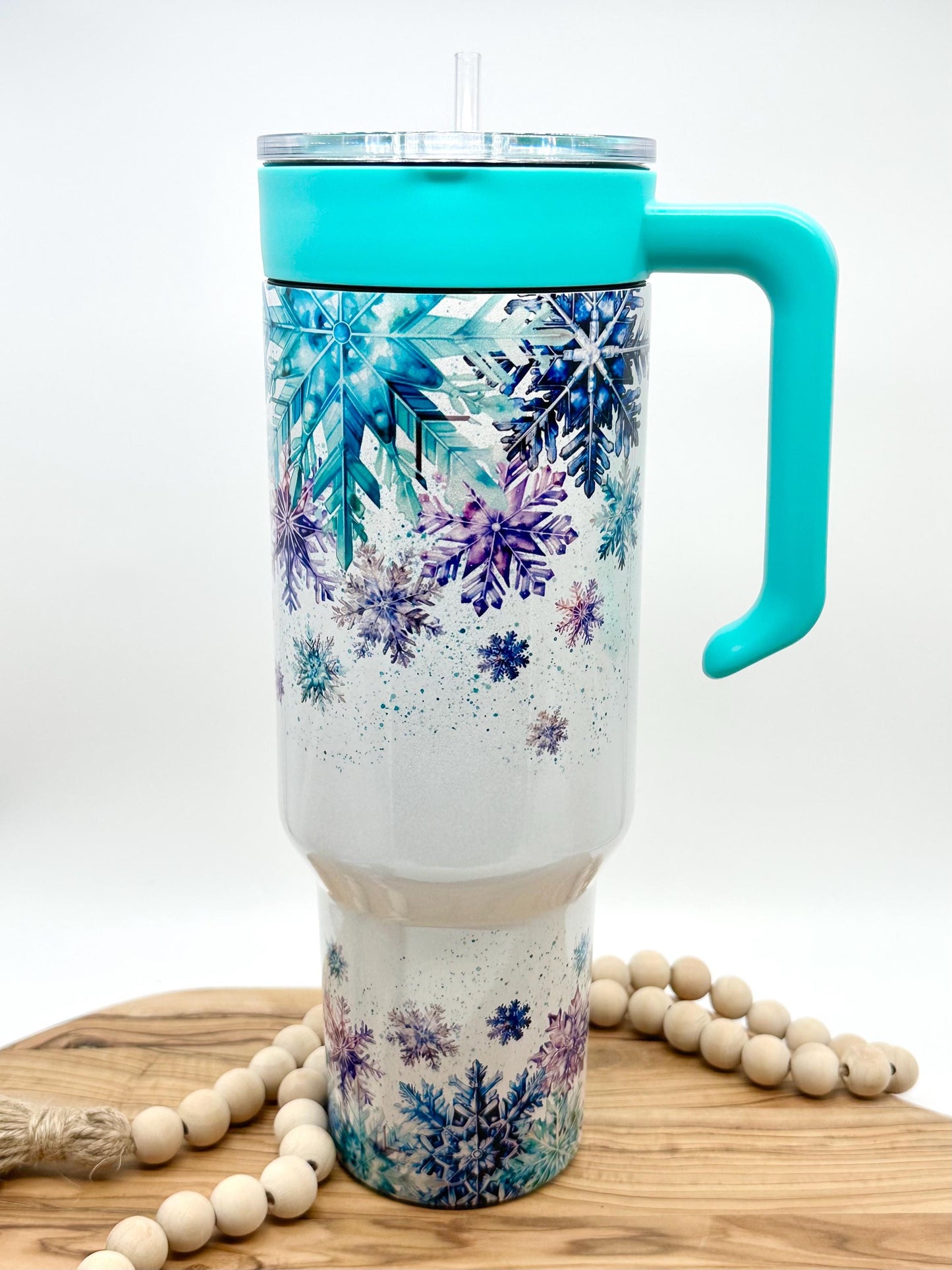 40oz Snowflake Tumbler with Lid and Straw