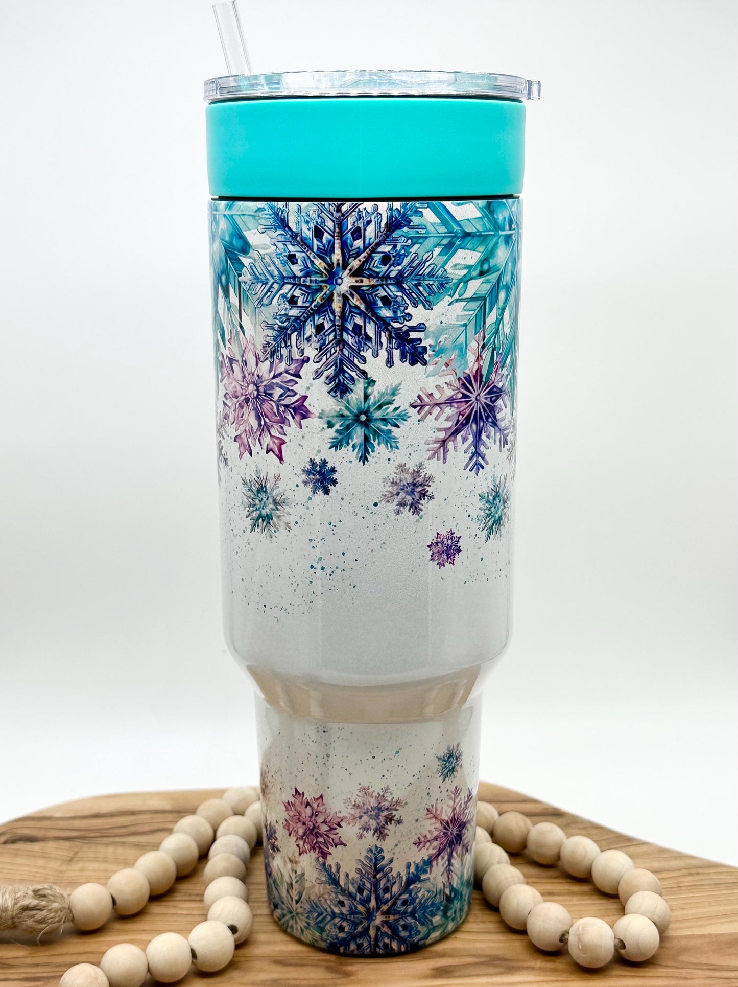 40oz Snowflake Tumbler with Lid and Straw