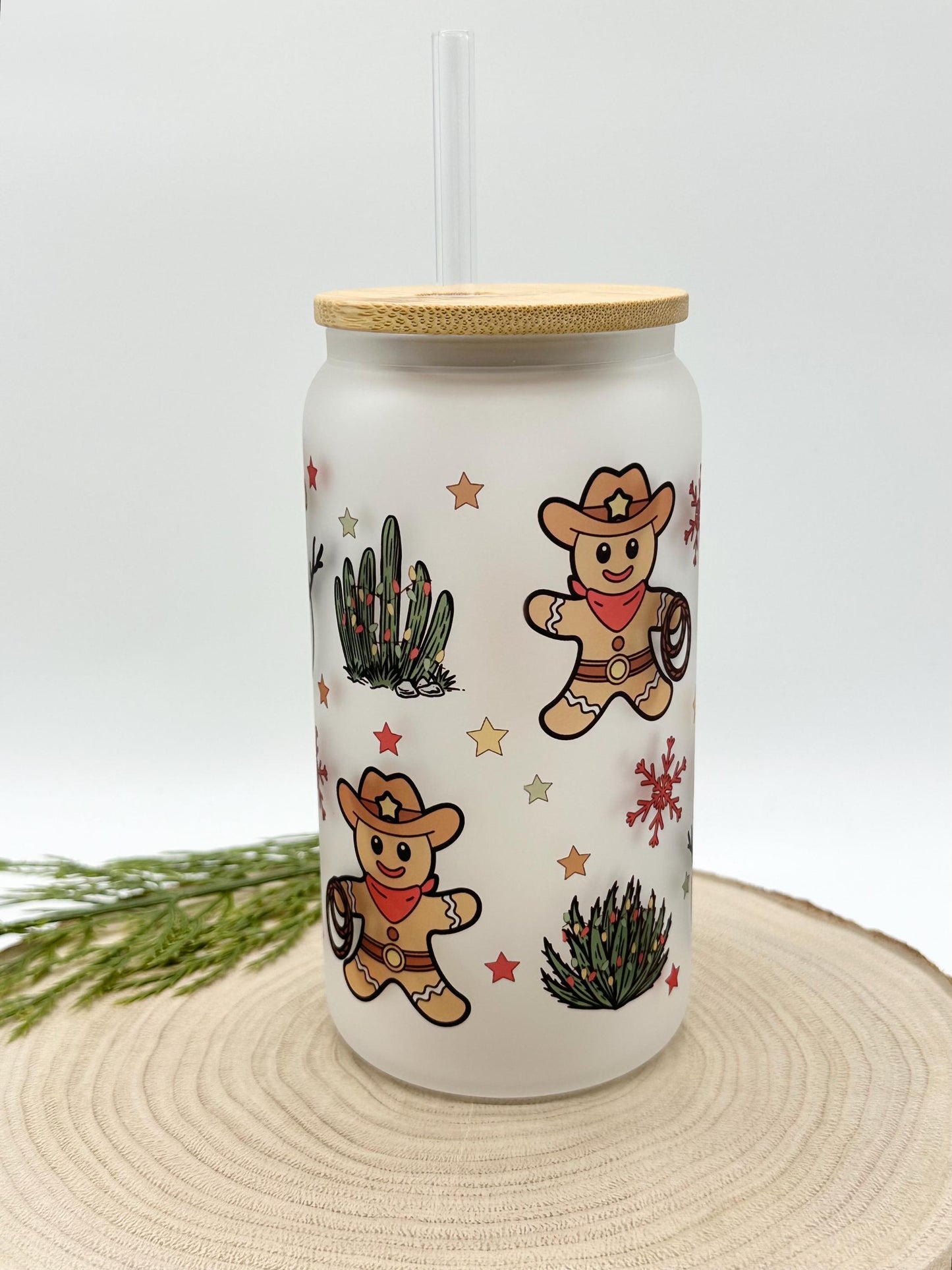 Christmas Iced Coffee Cup with Lid and Straw - 16oz Gingerbread and Snowman Tumbler