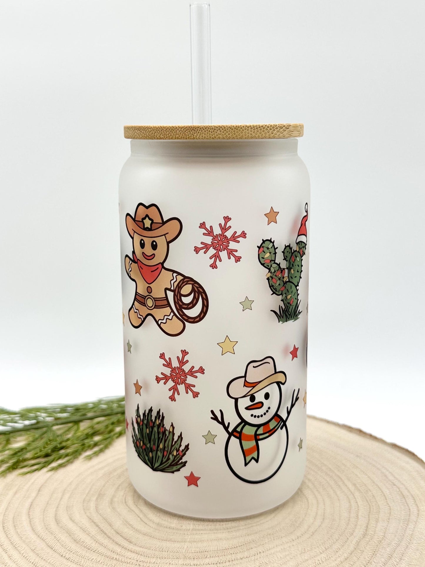 Christmas Iced Coffee Cup with Lid and Straw - 16oz Gingerbread and Snowman Tumbler
