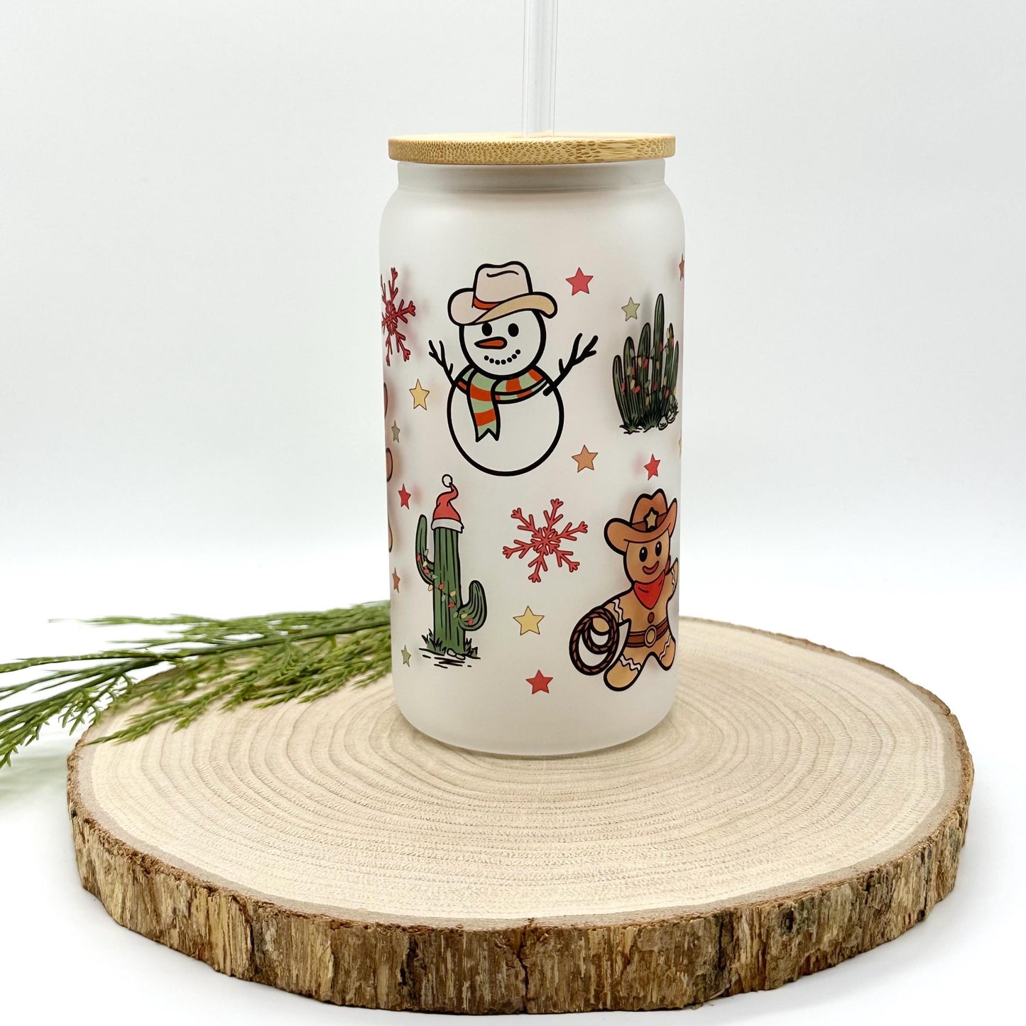 Christmas Iced Coffee Cup with Lid and Straw - 16oz Gingerbread and Snowman Tumbler