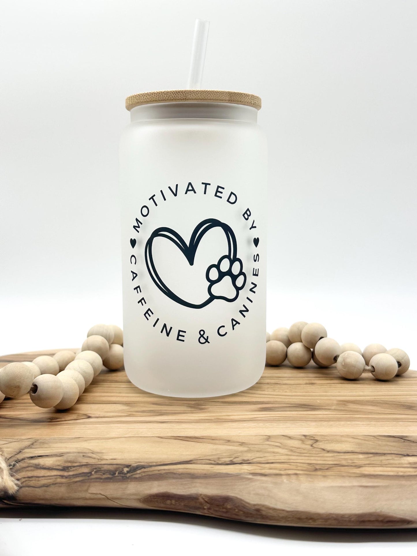 16oz Dog Lover Frosted Glass Tumbler - Iced Coffee Cup with Lid and Straw