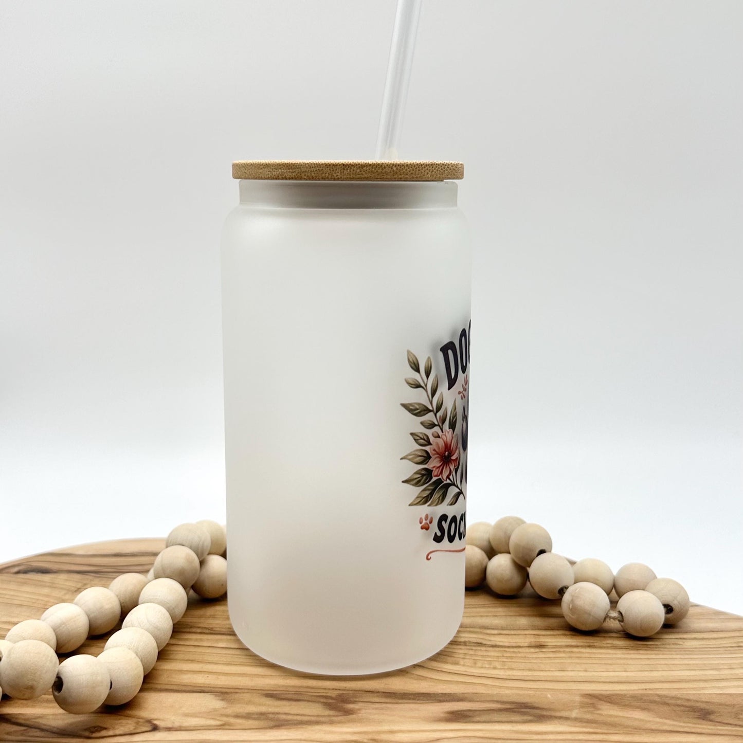 16oz Dog Mom Frosted Glass Tumbler - Iced Coffee Cup with Lid and Straw