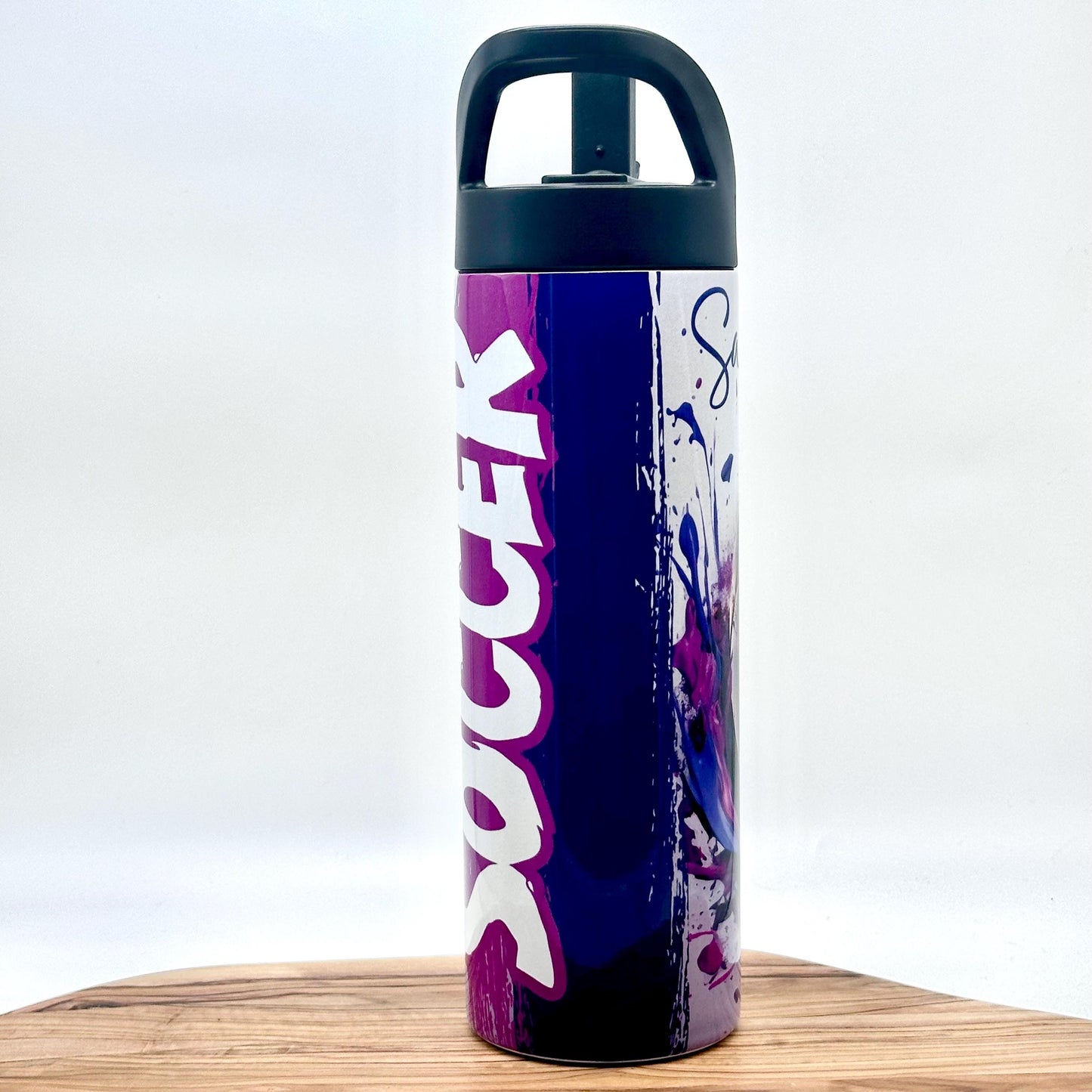 Personalized Kids Soccer Water Bottle with Flip Top Lid